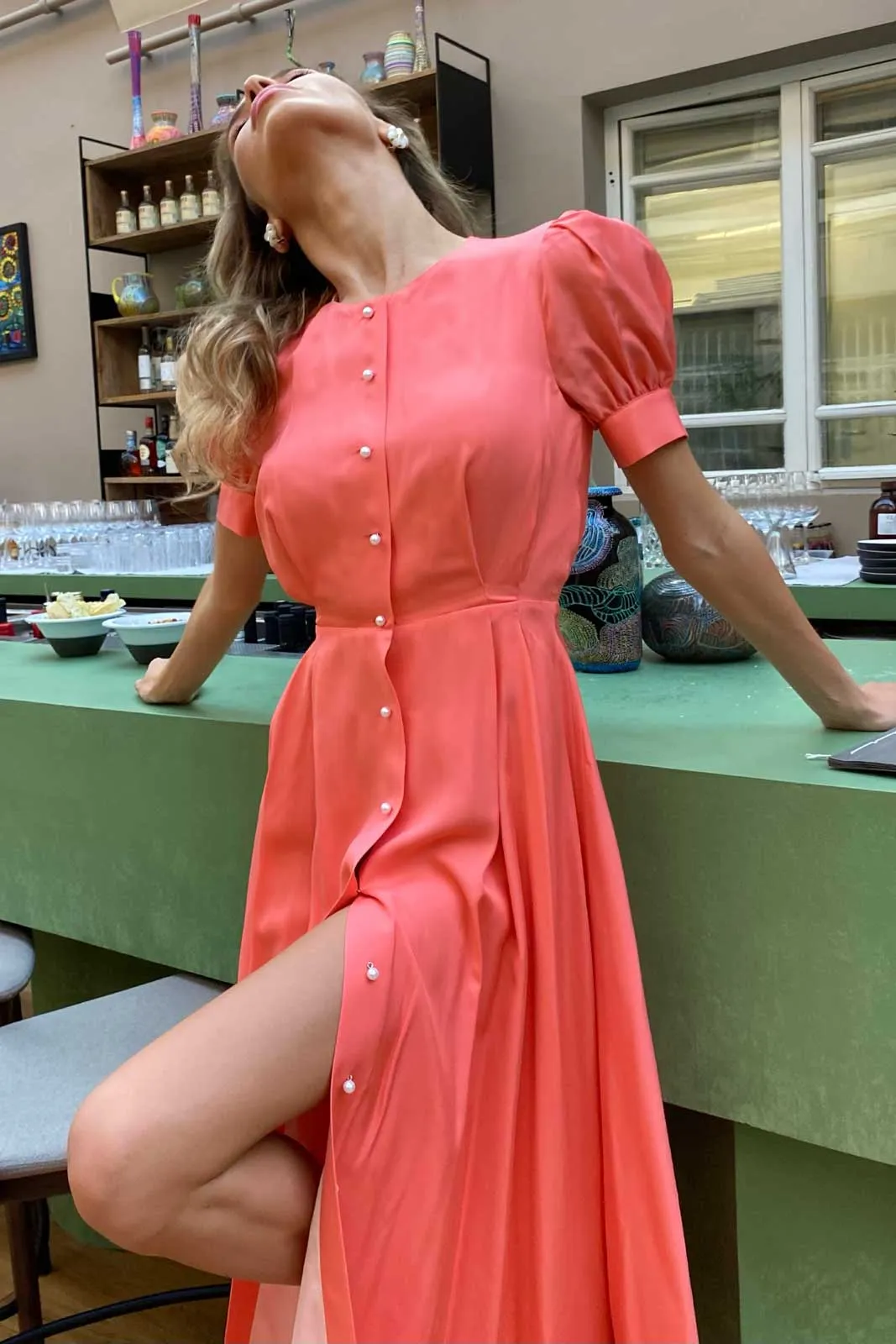 Button Front Midi Dress