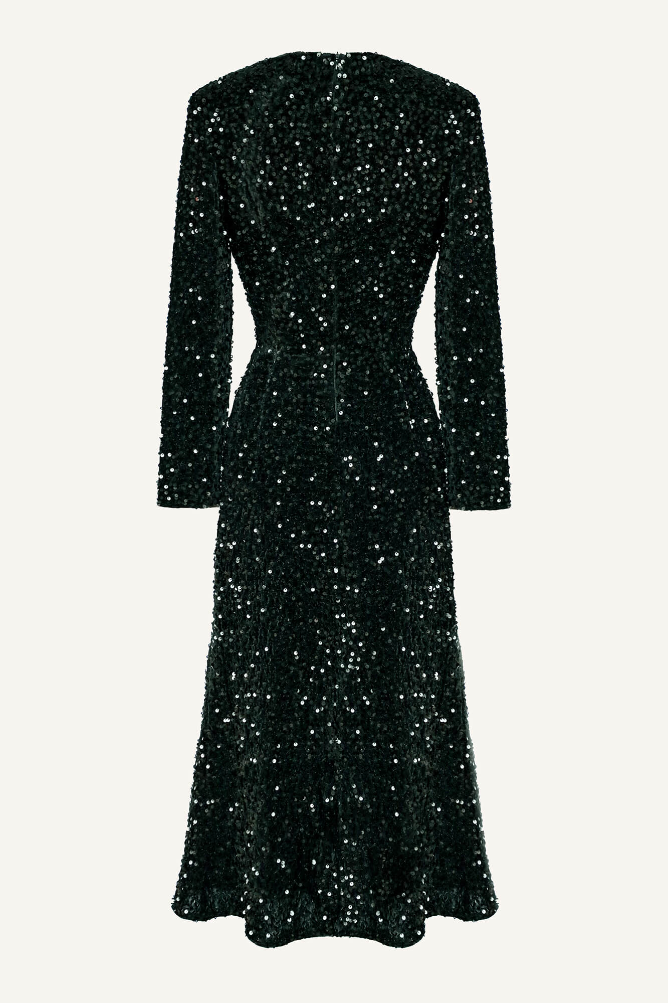 Sequin Decorated Velvet Long Sleeve Midi Dress