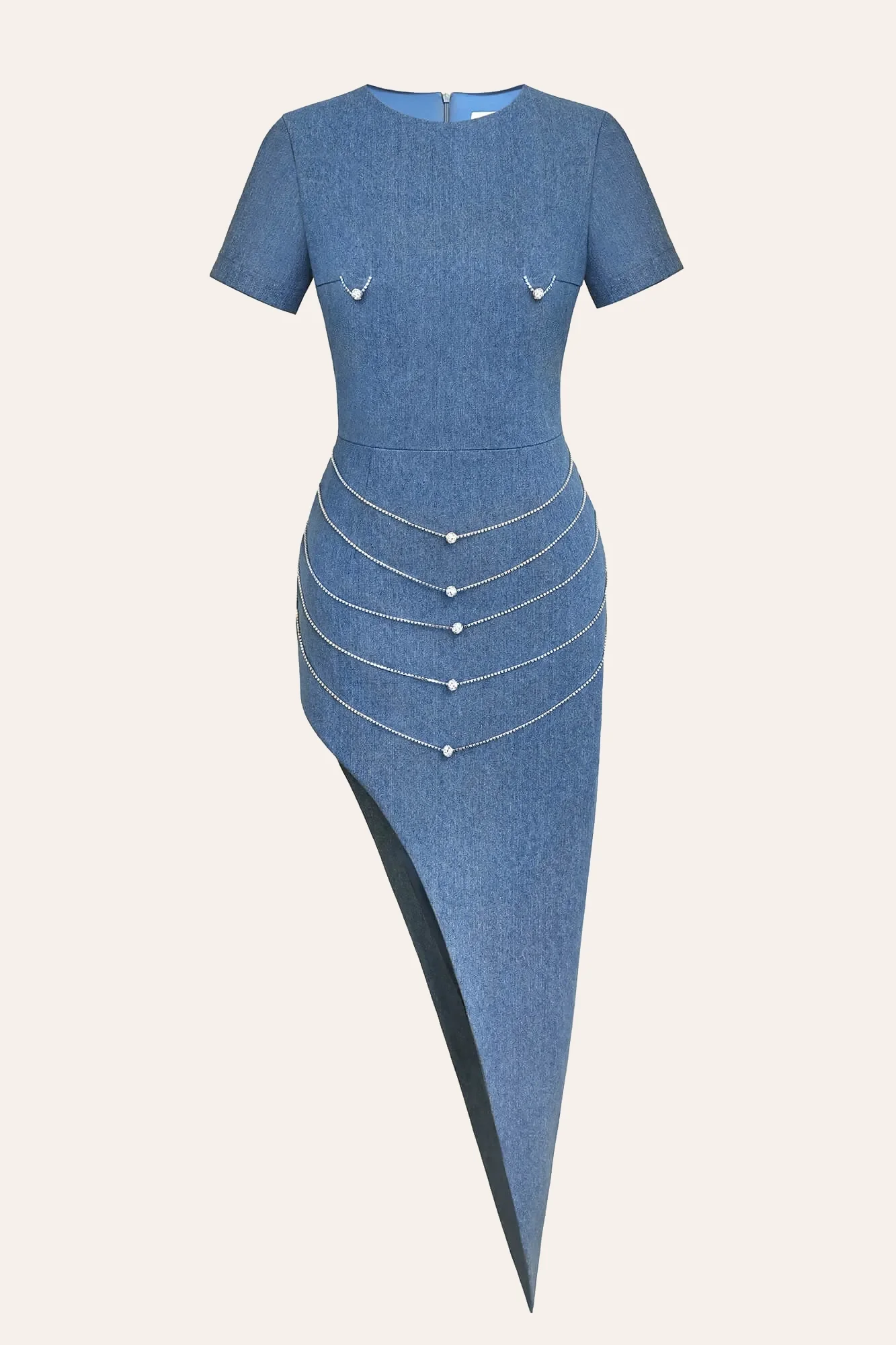 Short Sleeve Side Slit Asymmetric Midi Dress