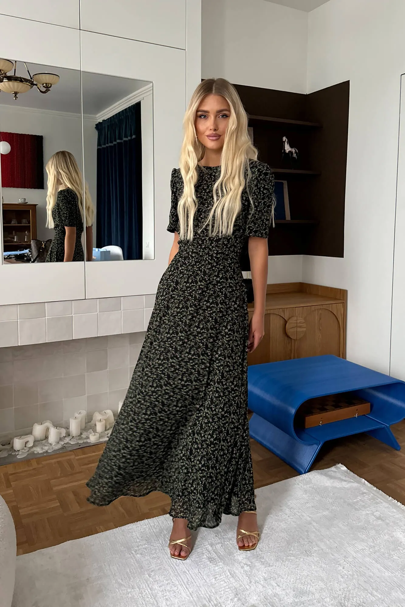 Short Sleeve Floral Midi Dress