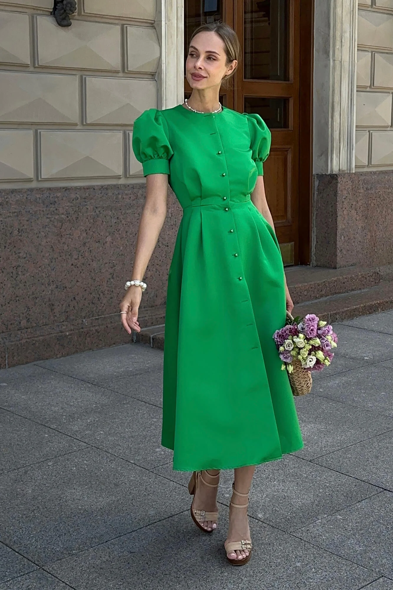 Button Front Midi Dress