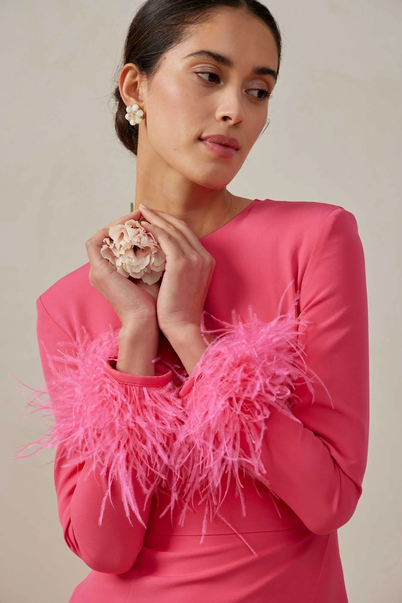 Wrap Feather Sleeve Midi Dress