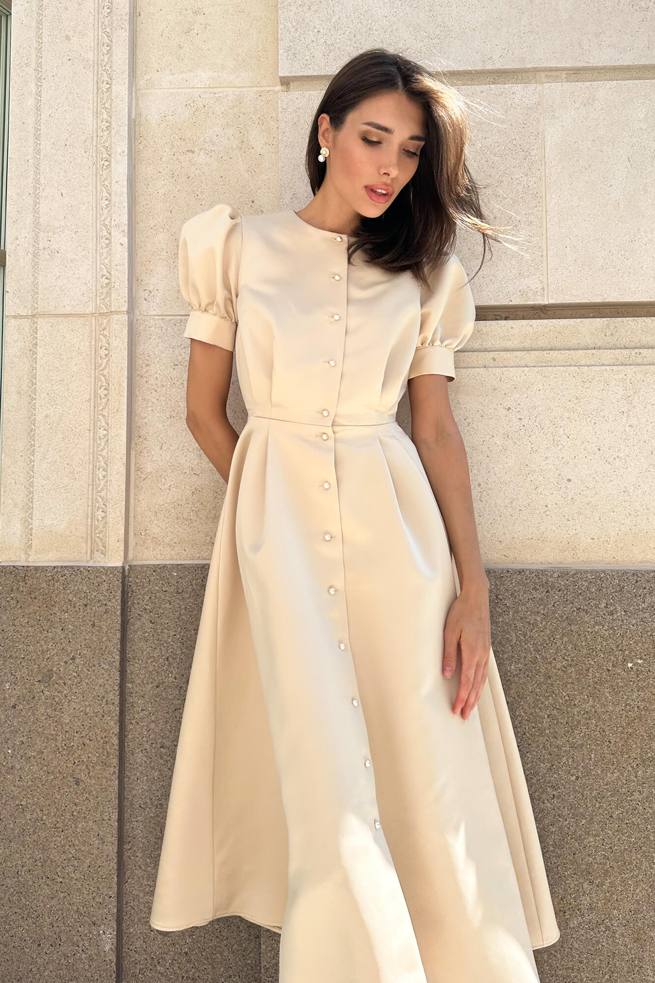Button Front Midi Dress