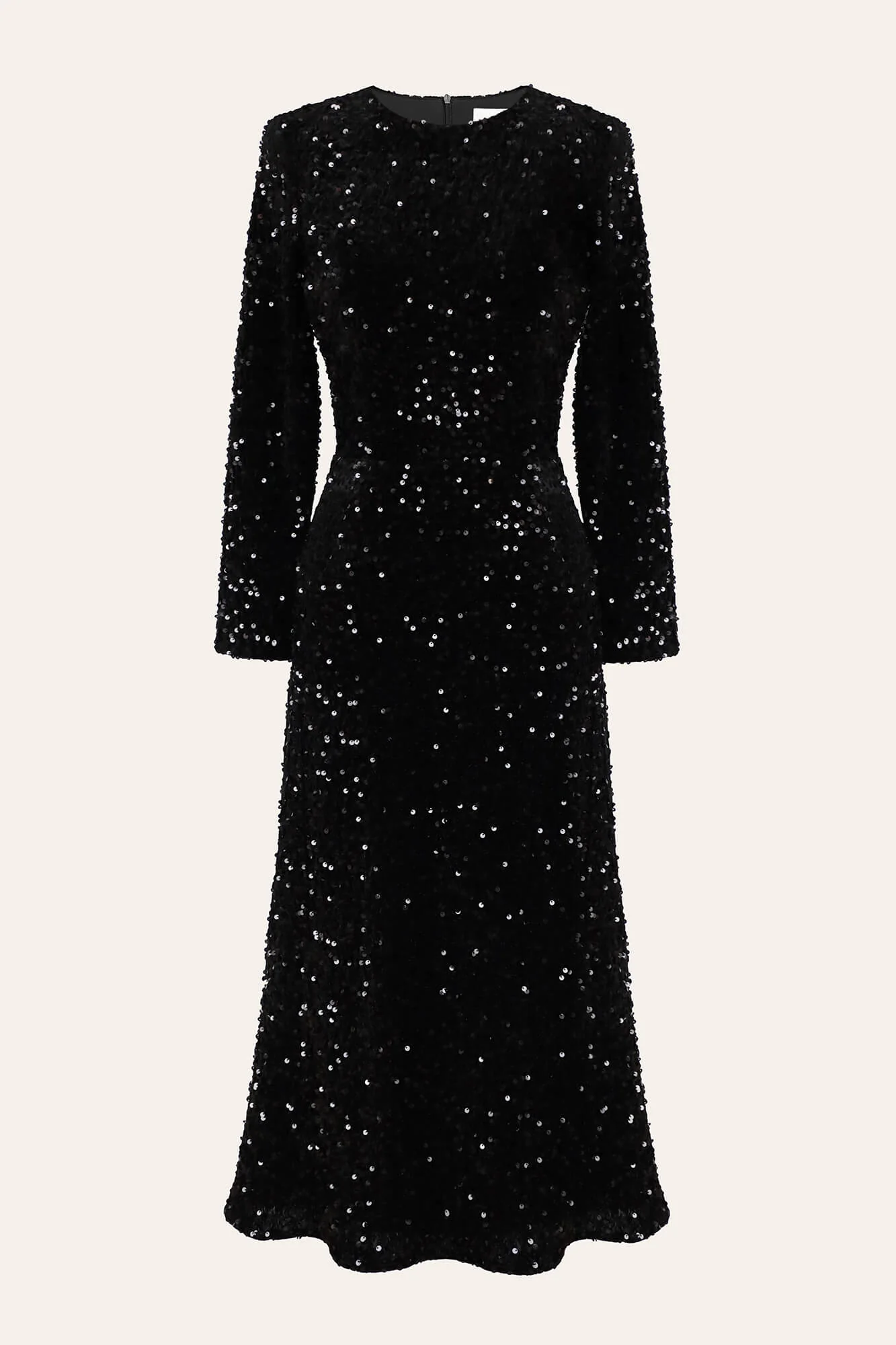 Sequin Decorated Velvet Long Sleeve Midi Dress