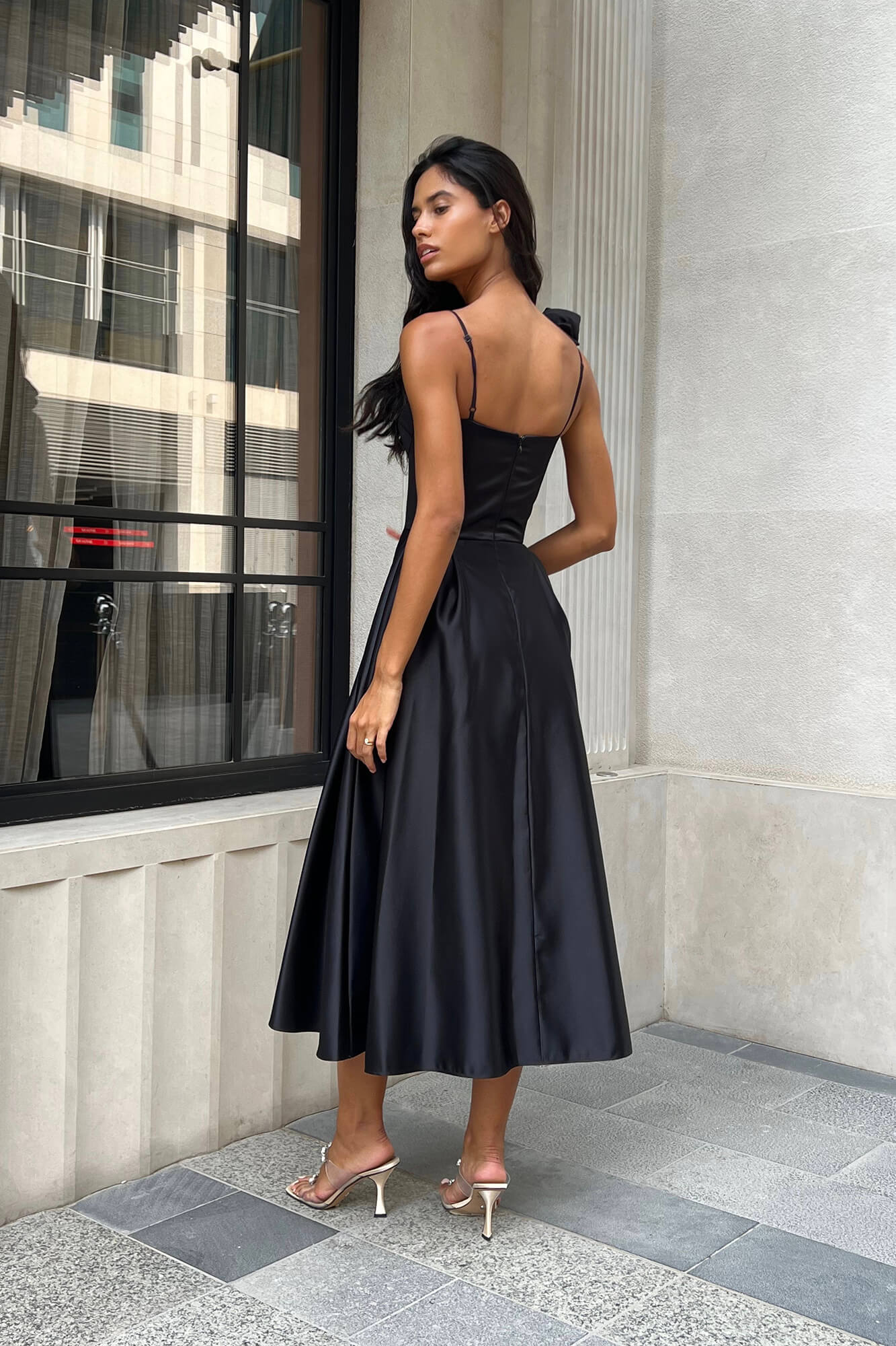 Rose Detail Bell Corset Midi Dress