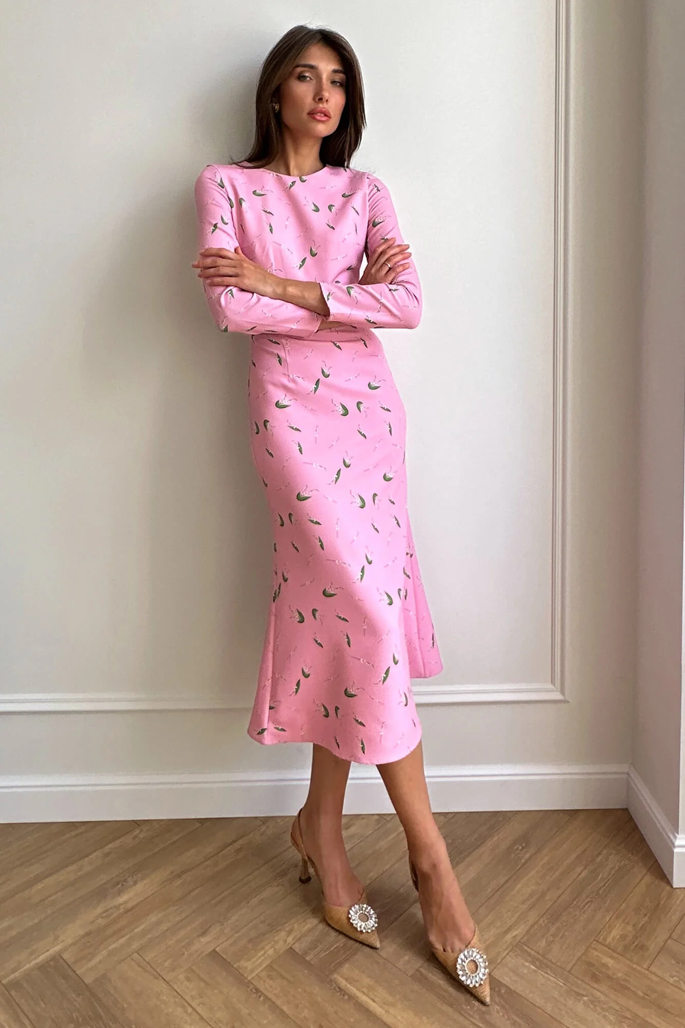 Godet Silhouette Long Sleeve Midi Dress