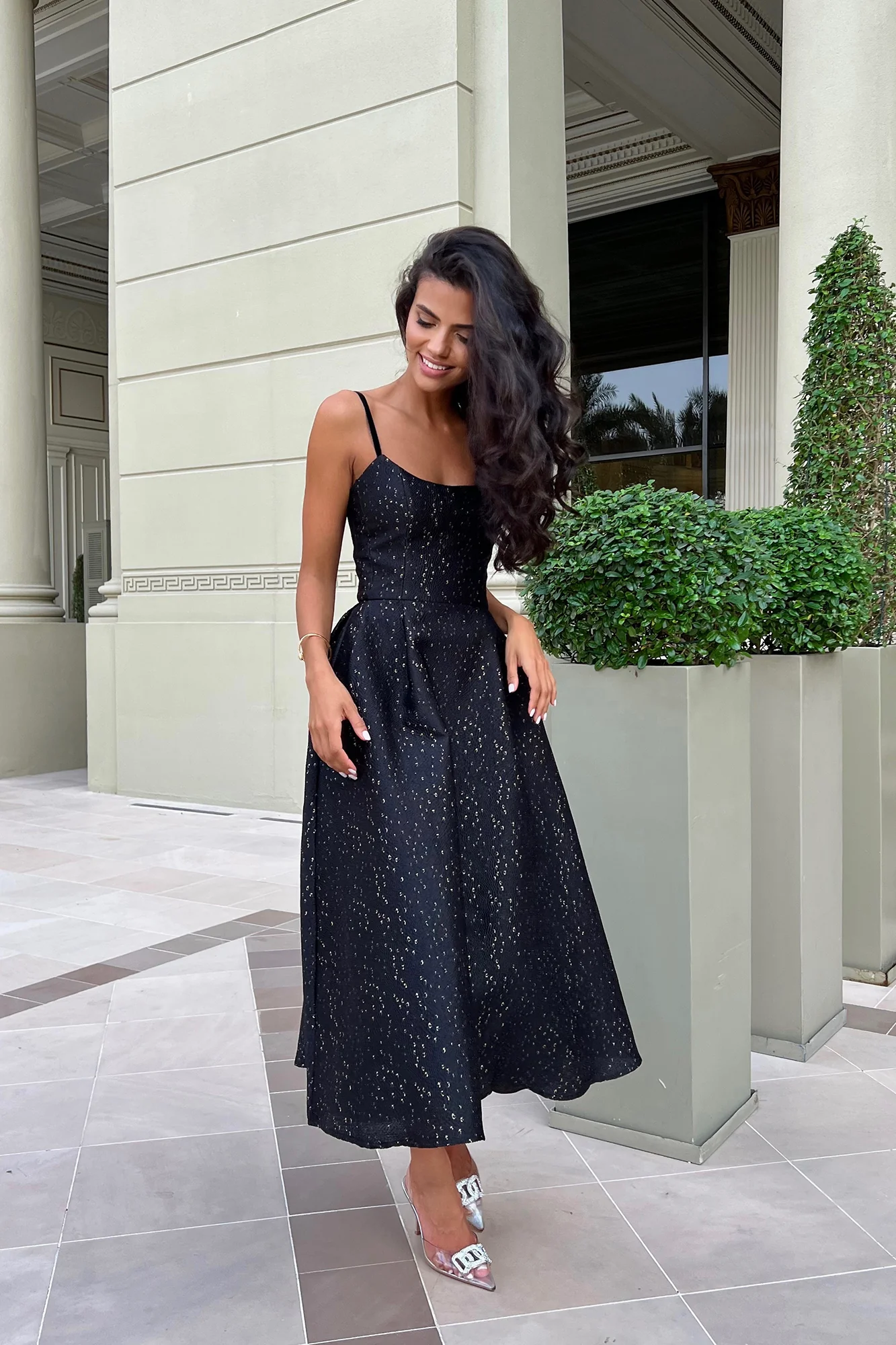 Jacquard Gold Flecks Bustier Dress