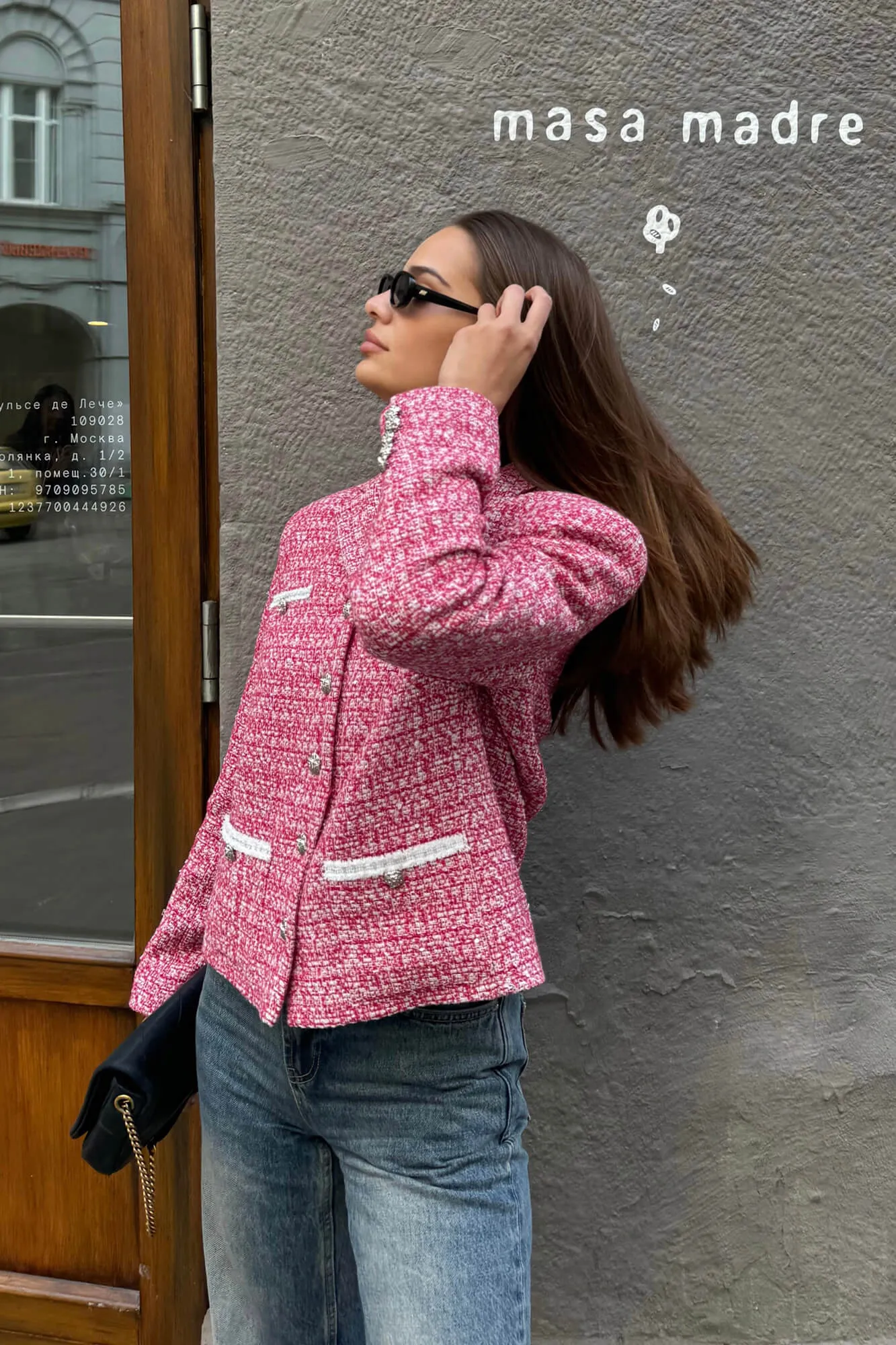 Single Breasted Velvet Trim Plaid Jacket