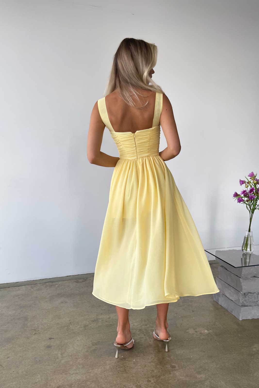 Draped Bodice Chiffon Midi Dress
