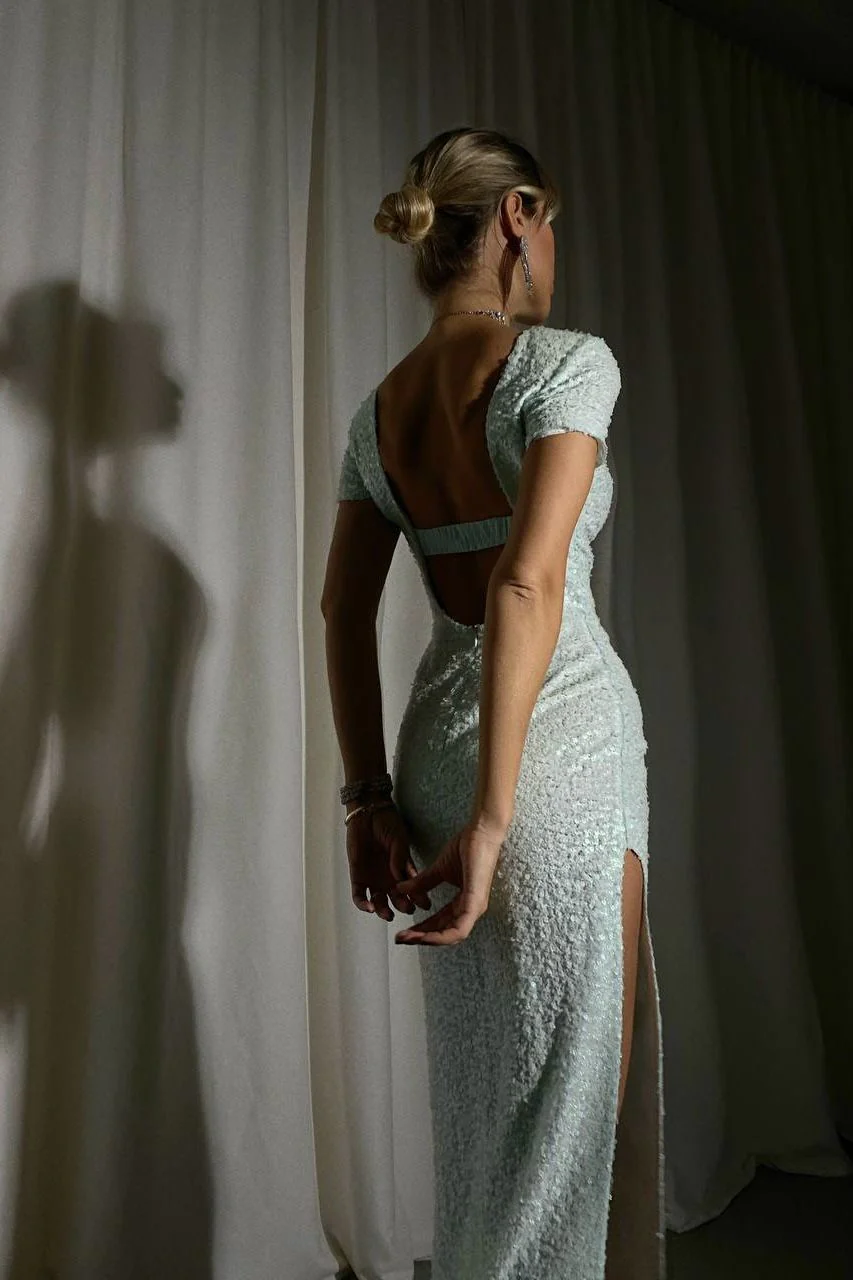Sequin Open Back Midi Dress