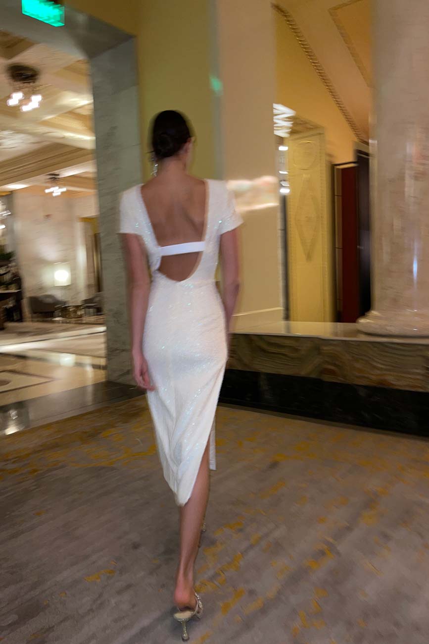 Sequin Open Back Midi Dress