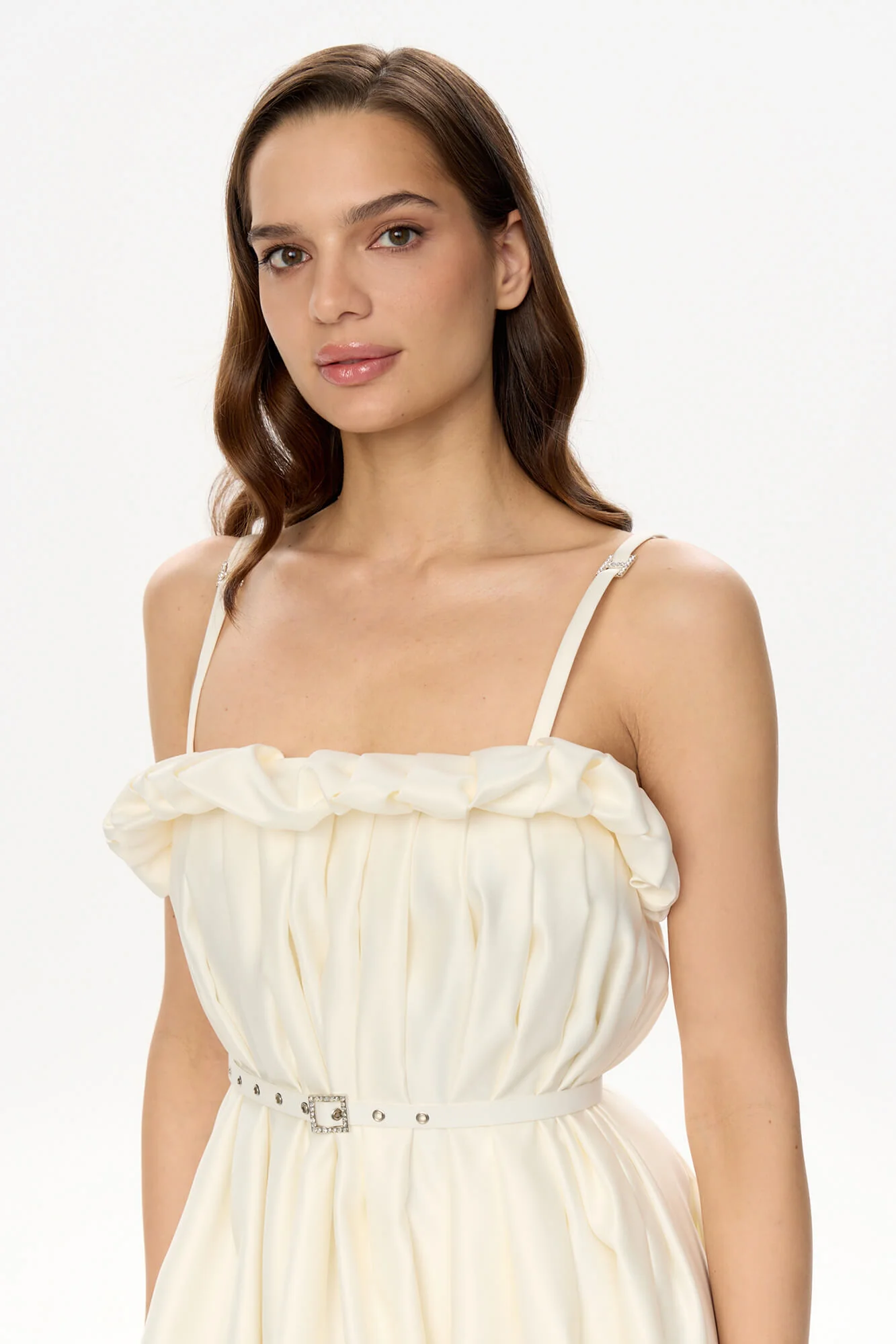 Draped Thin Strap Mini Dress With Belt