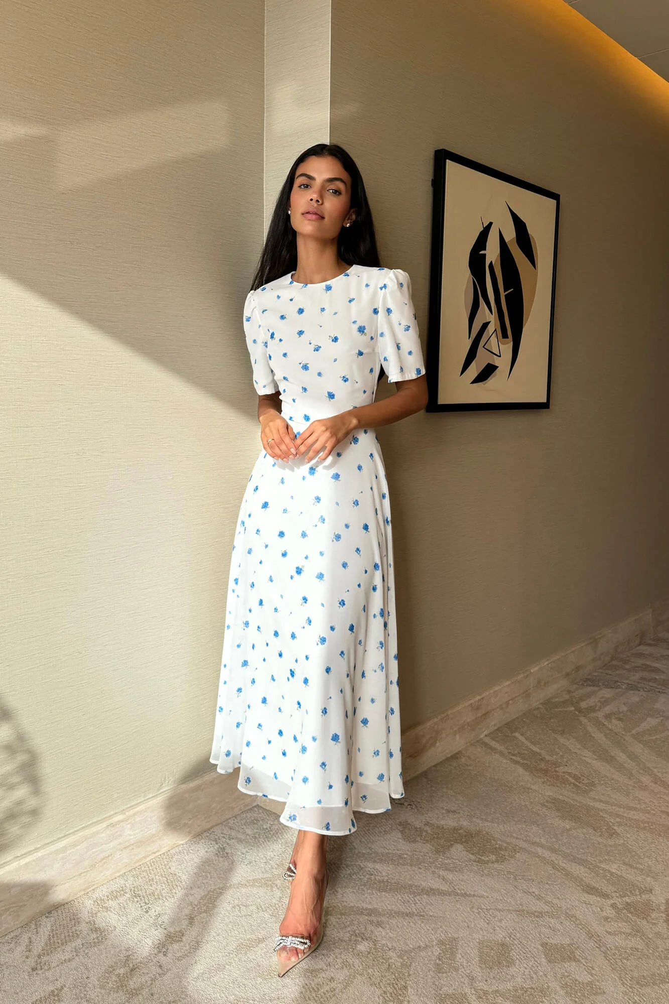 Short Sleeve Floral Midi Dress