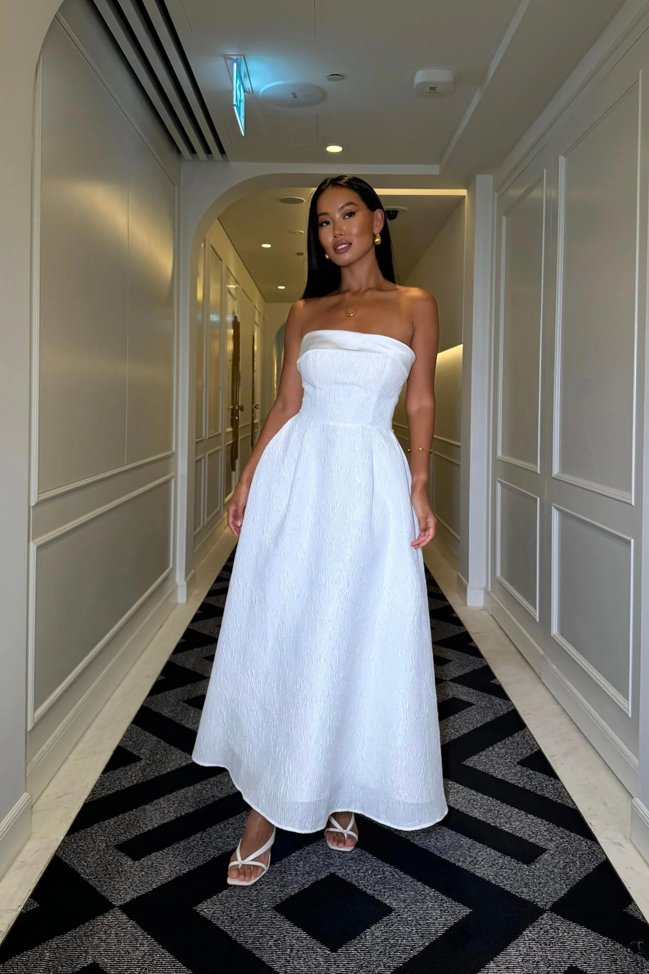 Jacquard Midi Dress with Satin Turn-up