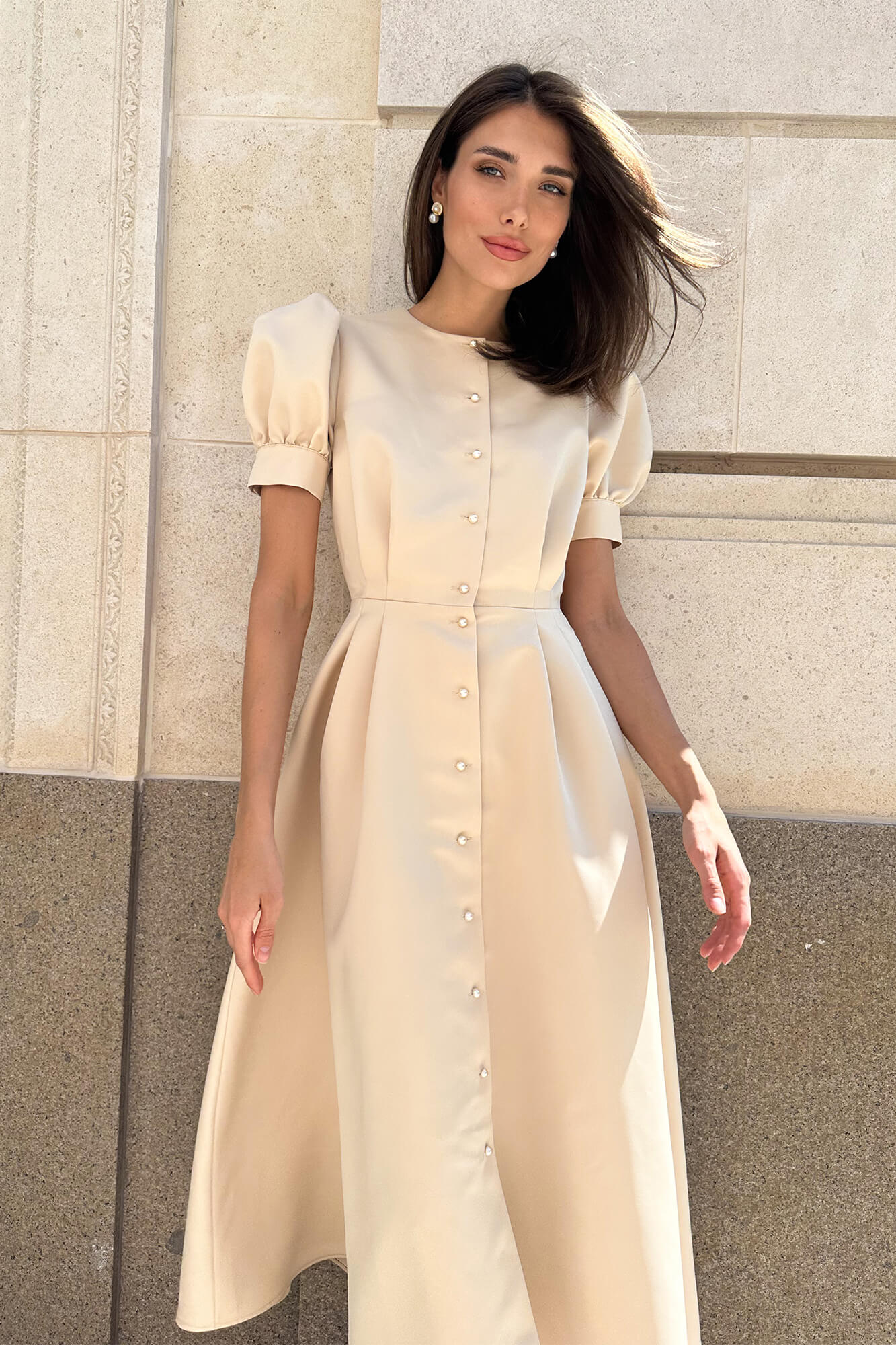 Button Front Midi Dress