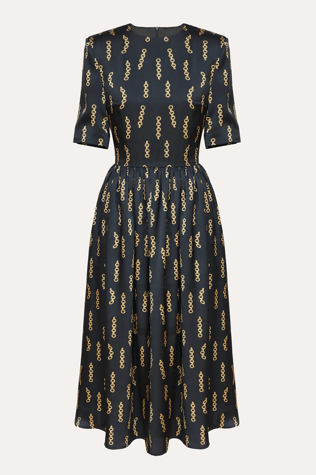 Short Sleeve Gathered Skirt Midi Dress