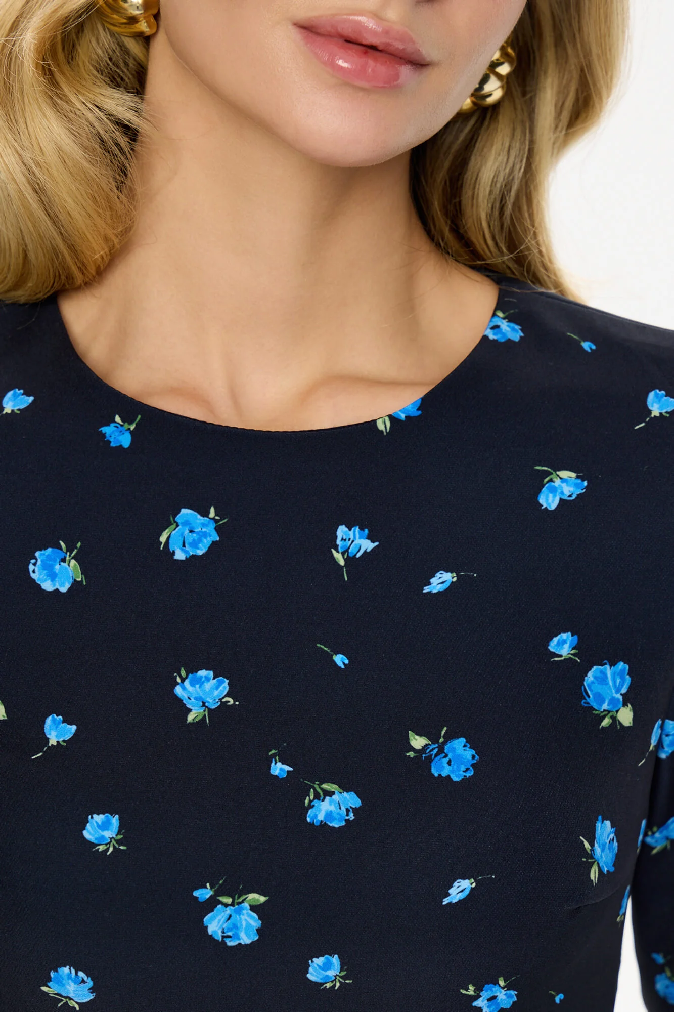 Godet Silhouette Long Sleeve Floral Midi Dress