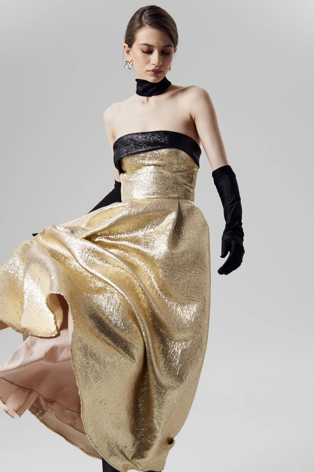 Jacquard Midi Dress with Turn-up