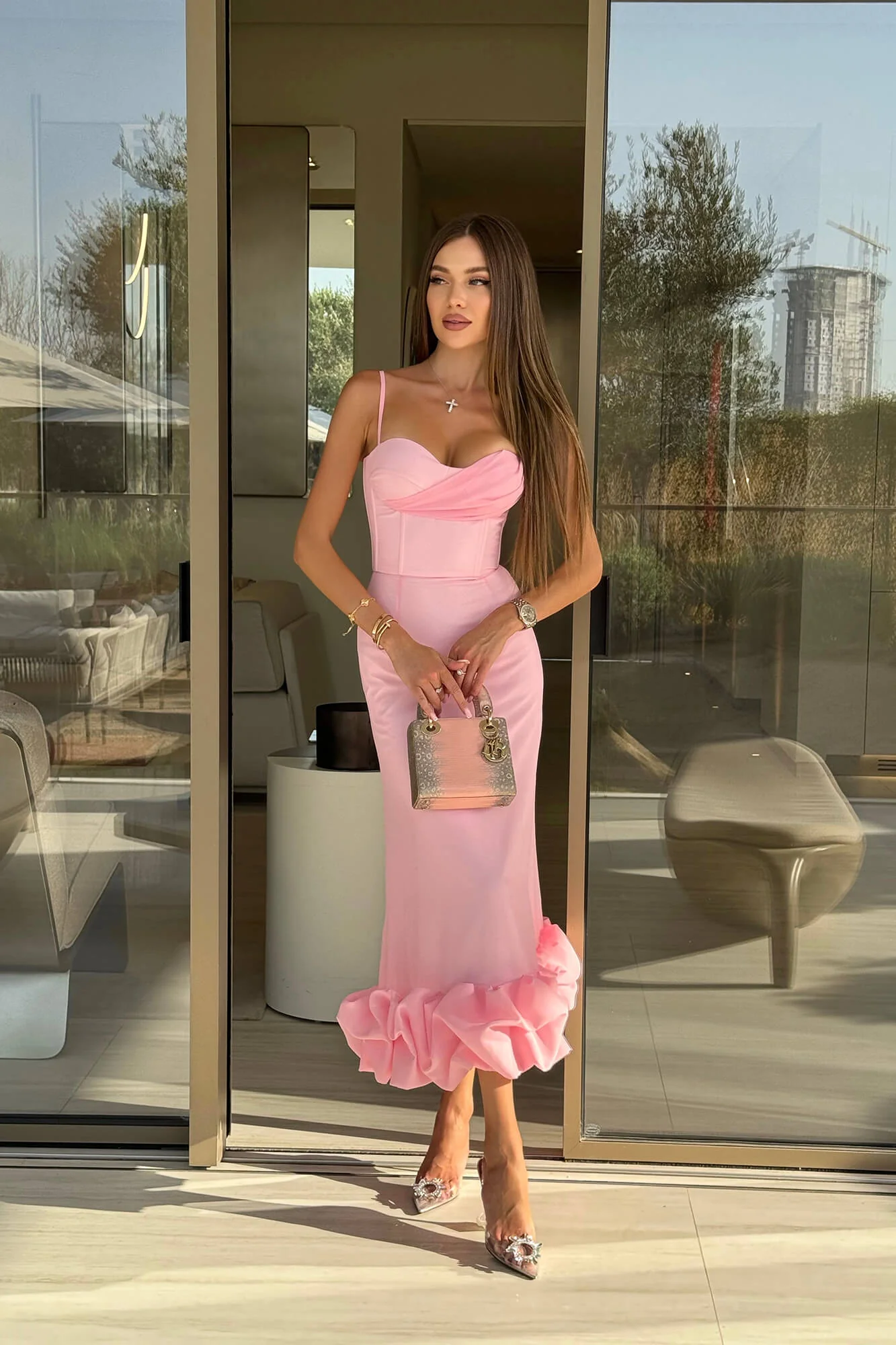 Draped Bodice Bottom Flounced Bustier Dress