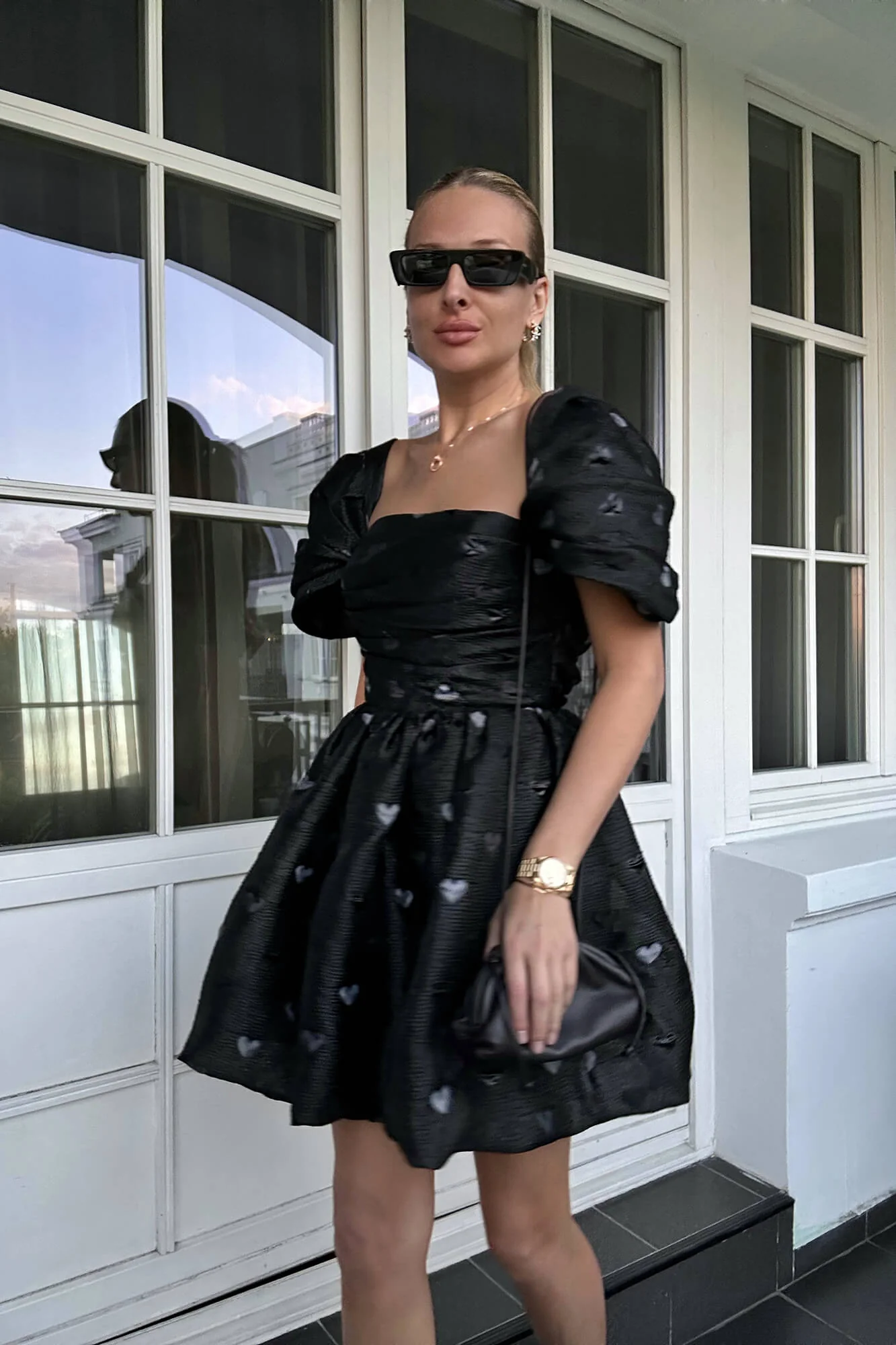 Draped Bodice Jacquard Mini Dress