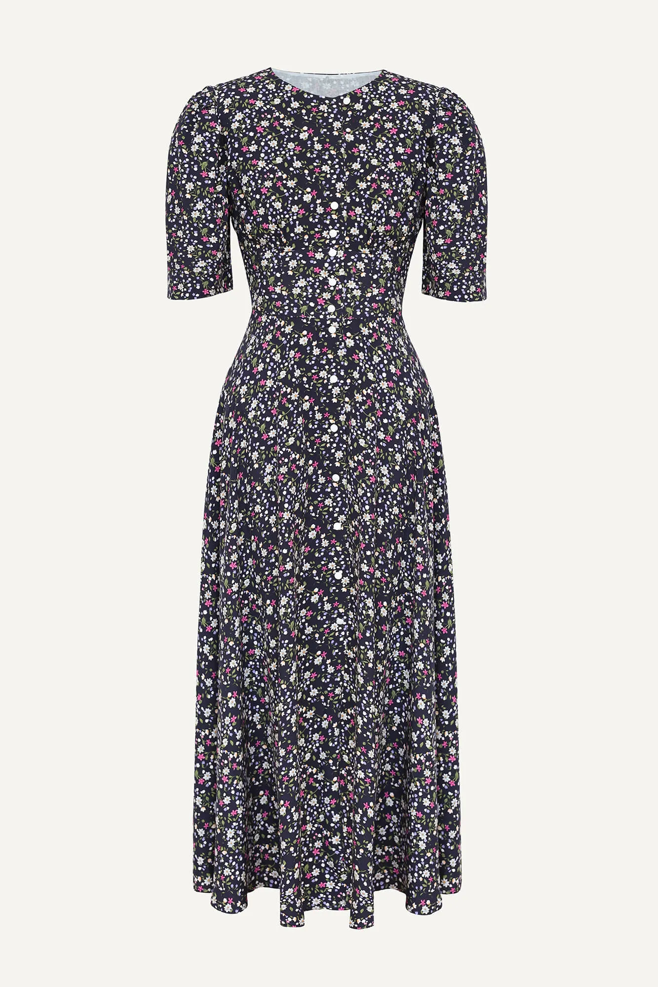 Short Sleeve Buttoned Midi Dress