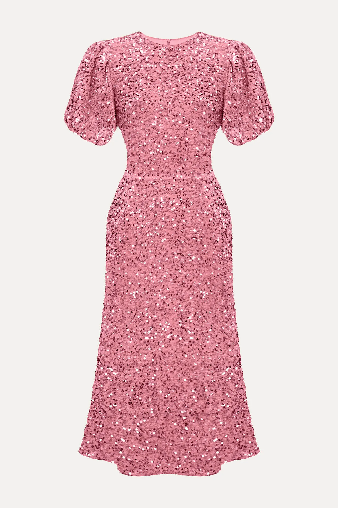 Sequin Decorated Velvet Puff Sleeve Midi Dress