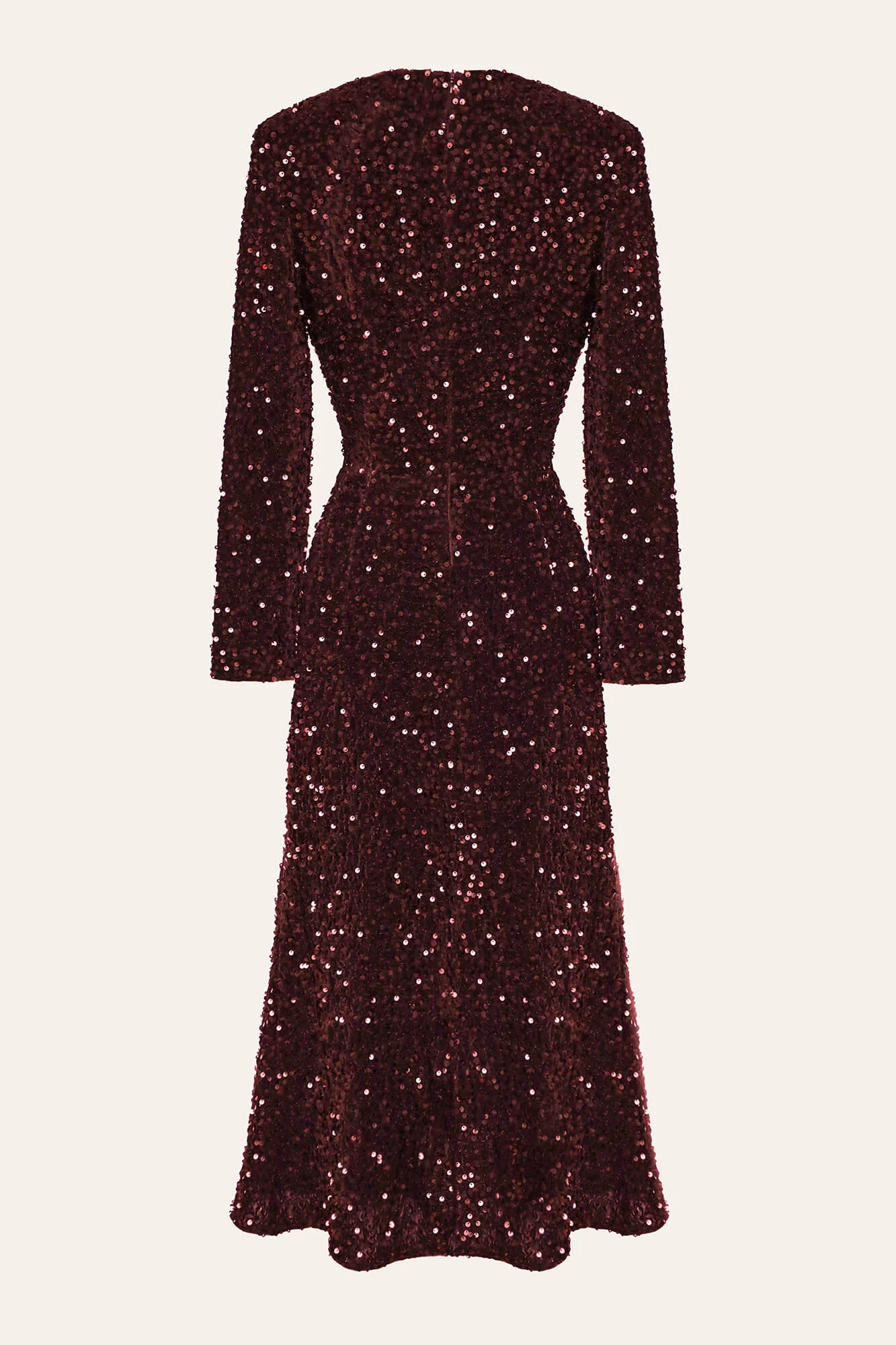 Sequin Decorated Velvet Long Sleeve Midi Dress
