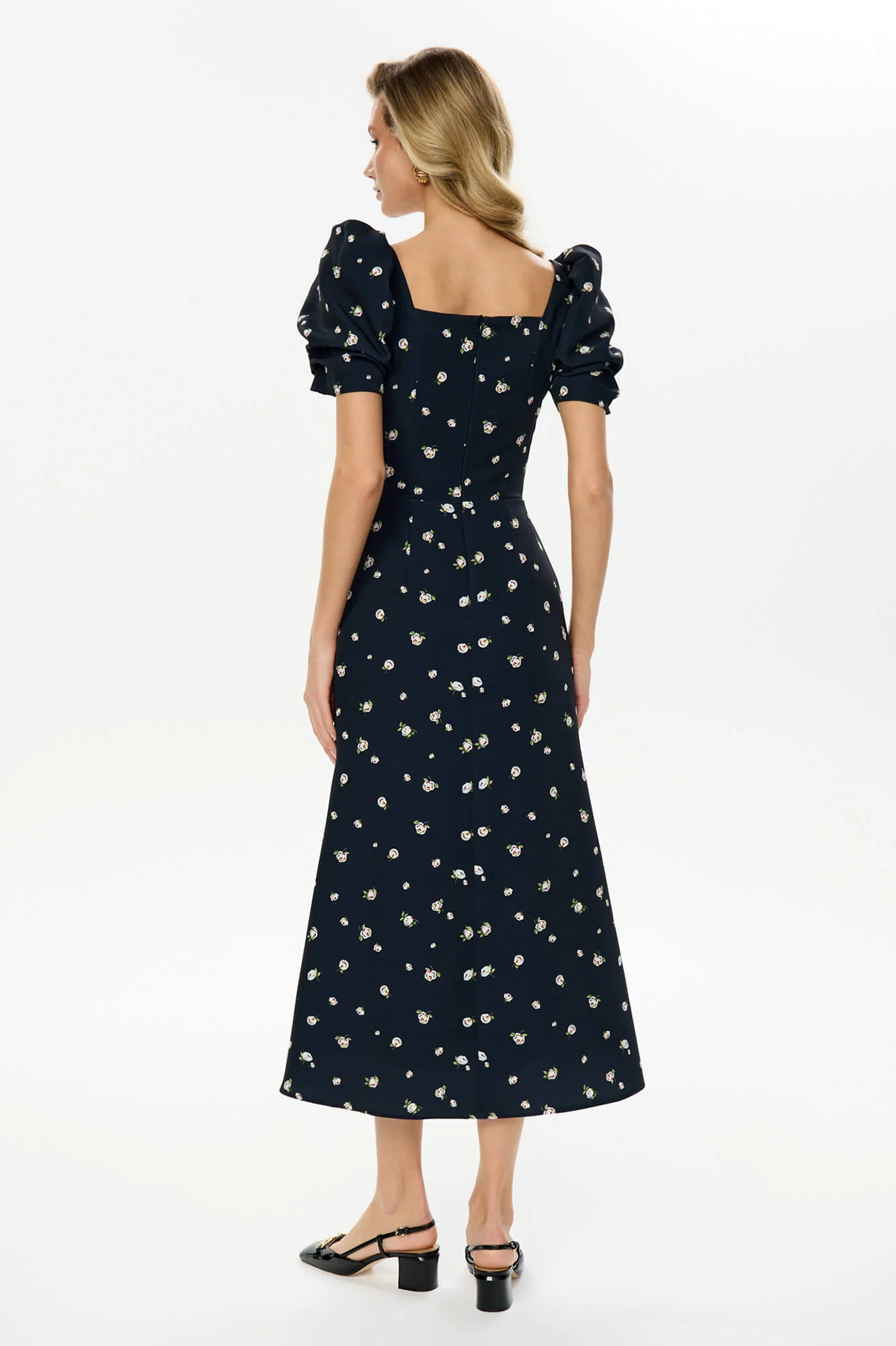 Godet Silhouette Square Neck Midi Dress