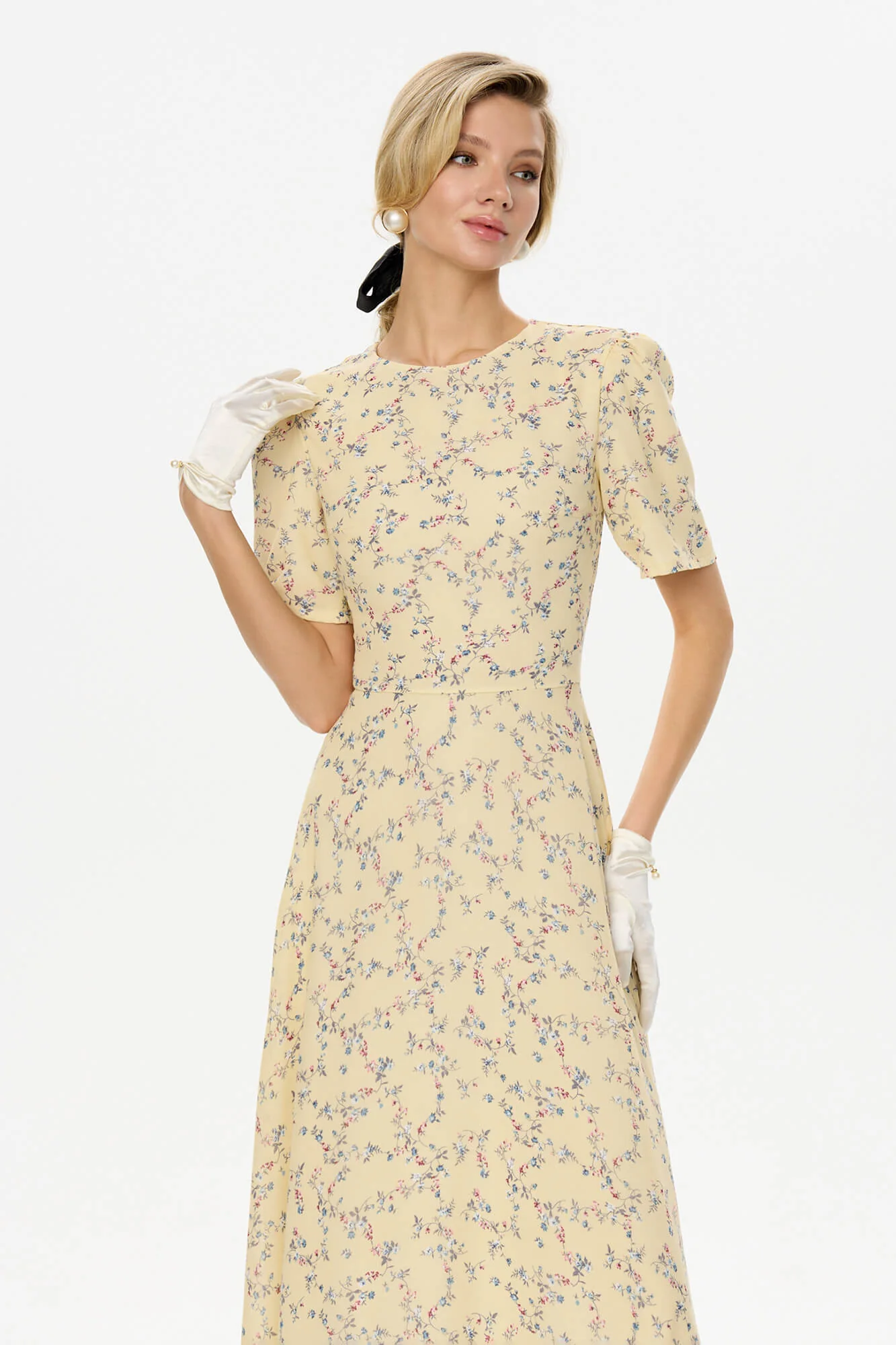 Short Sleeve Floral Midi Dress