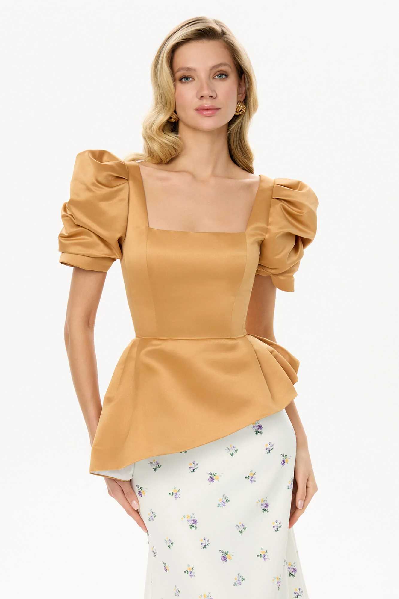 Satin Square Neck Short Sleeve Top