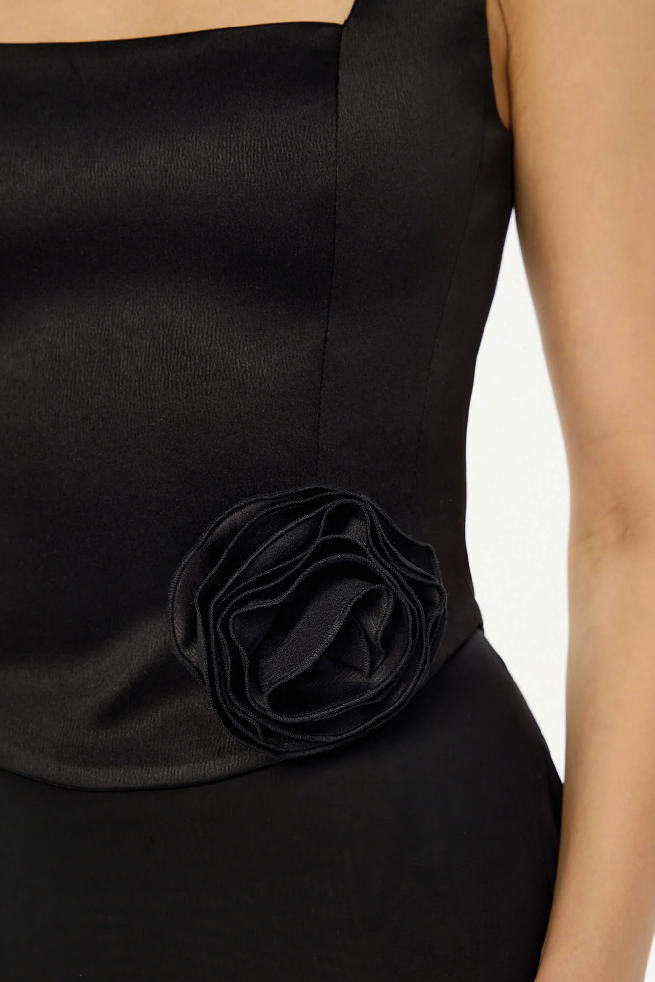 Satin Square Neck Top with removable rose