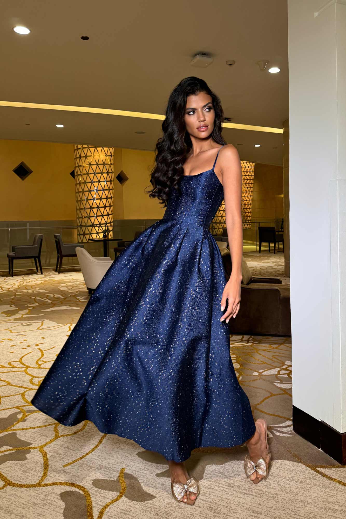 Jacquard Gold Flecks Bustier Dress