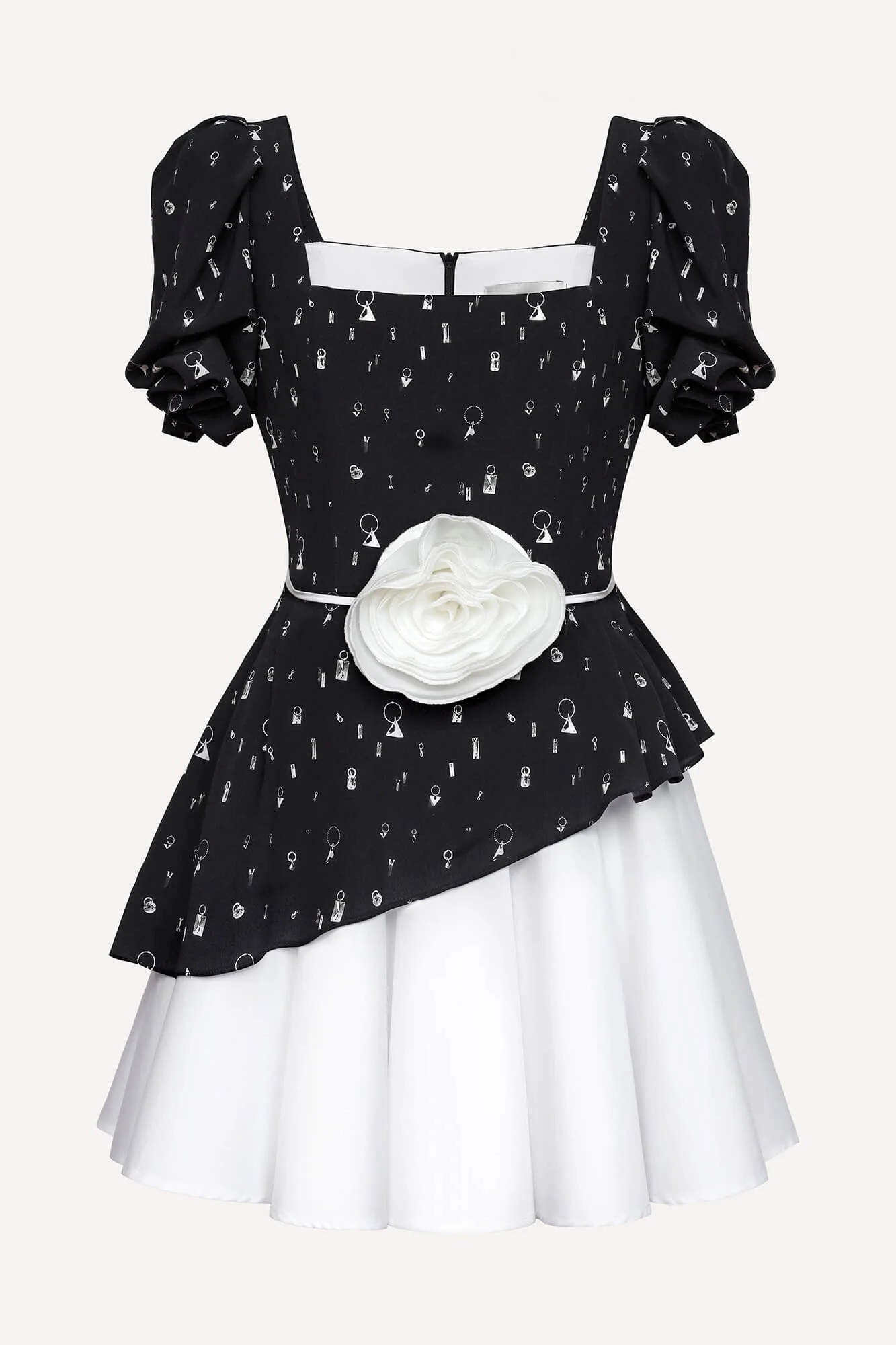 Square Neckline Mini Dress with Rose Belt