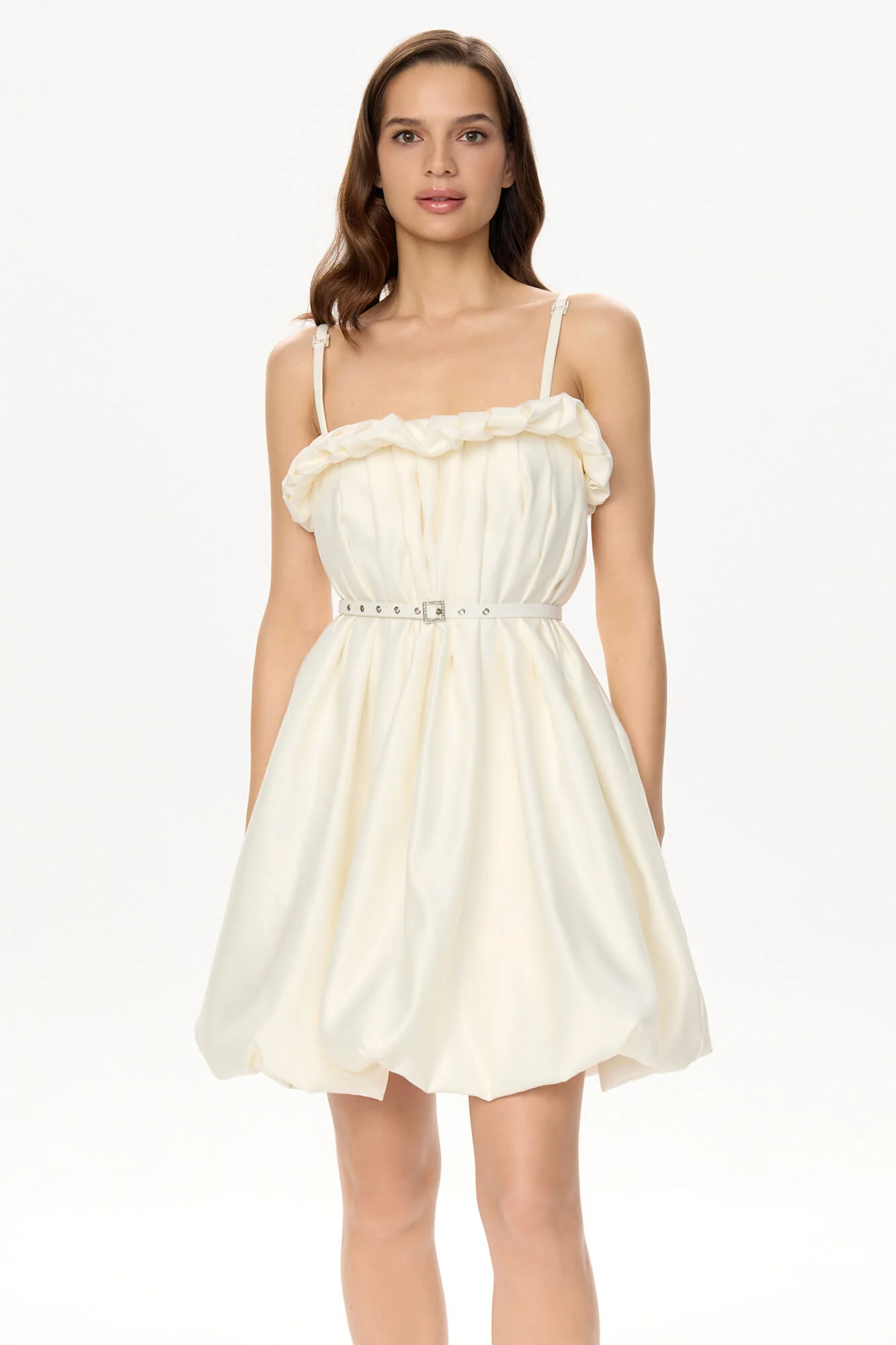 Draped Thin Strap Mini Dress With Belt