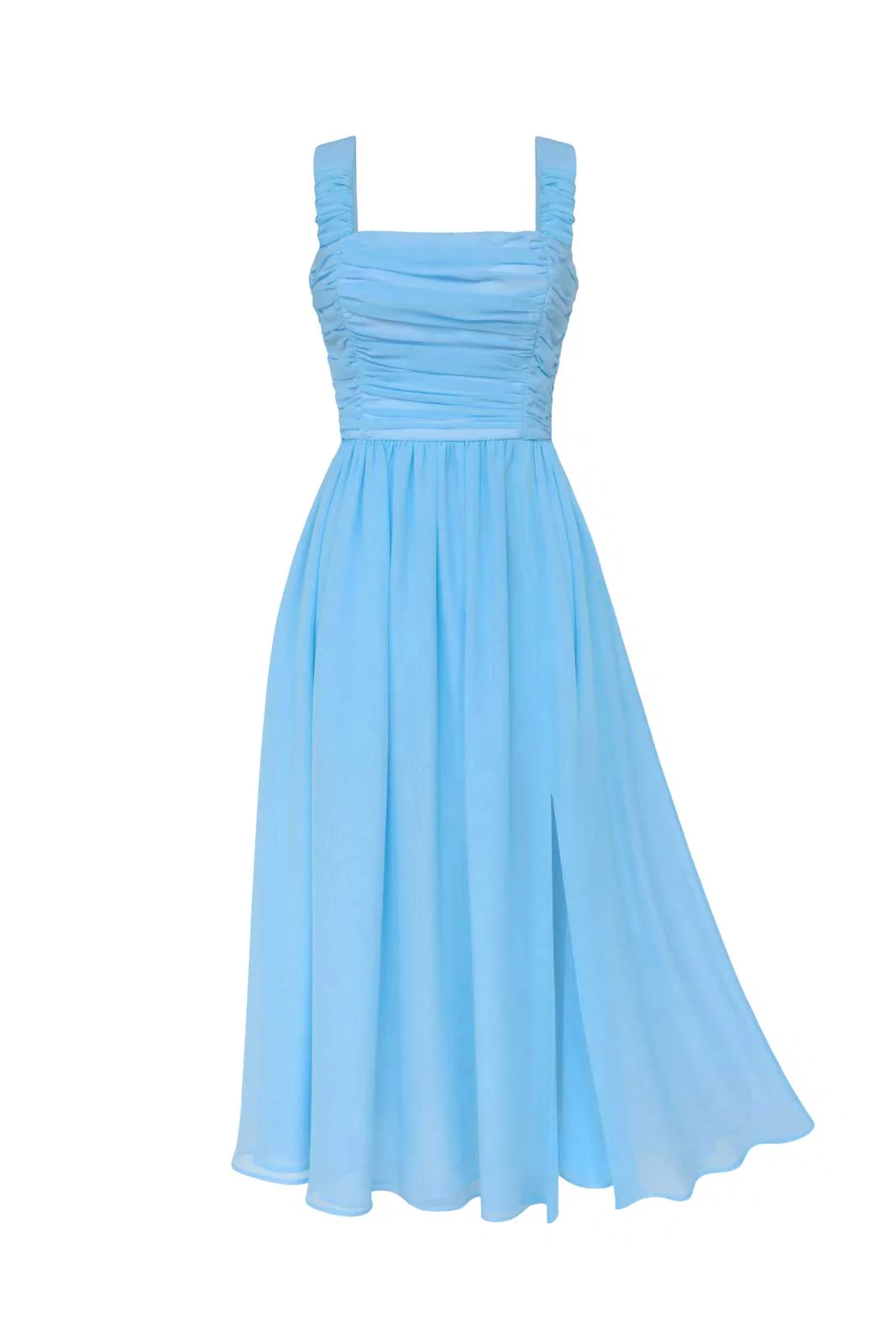 Draped Bodice Chiffon Midi Dress