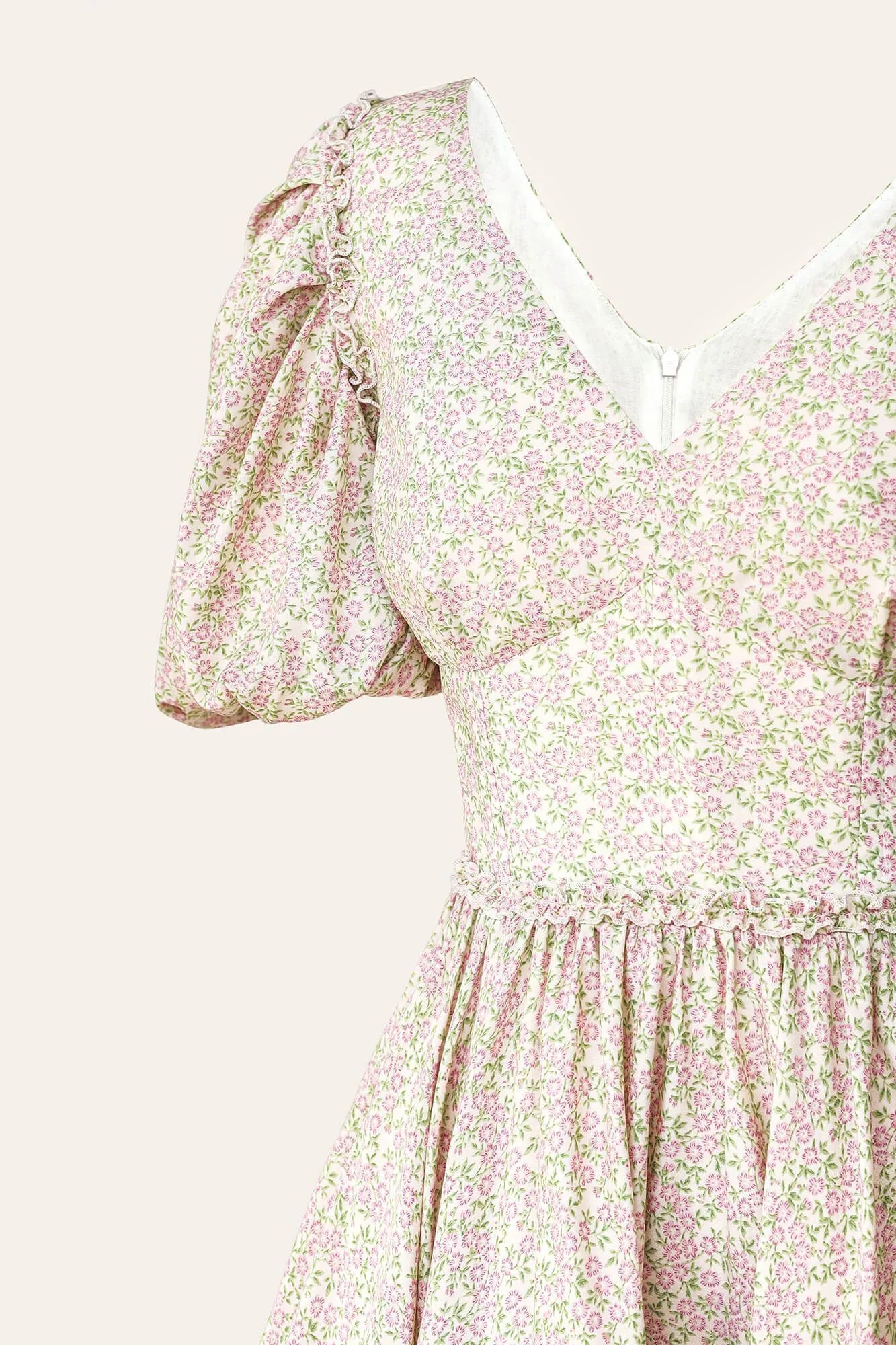 Pleated Sleeve Full Skirt Mini Dress