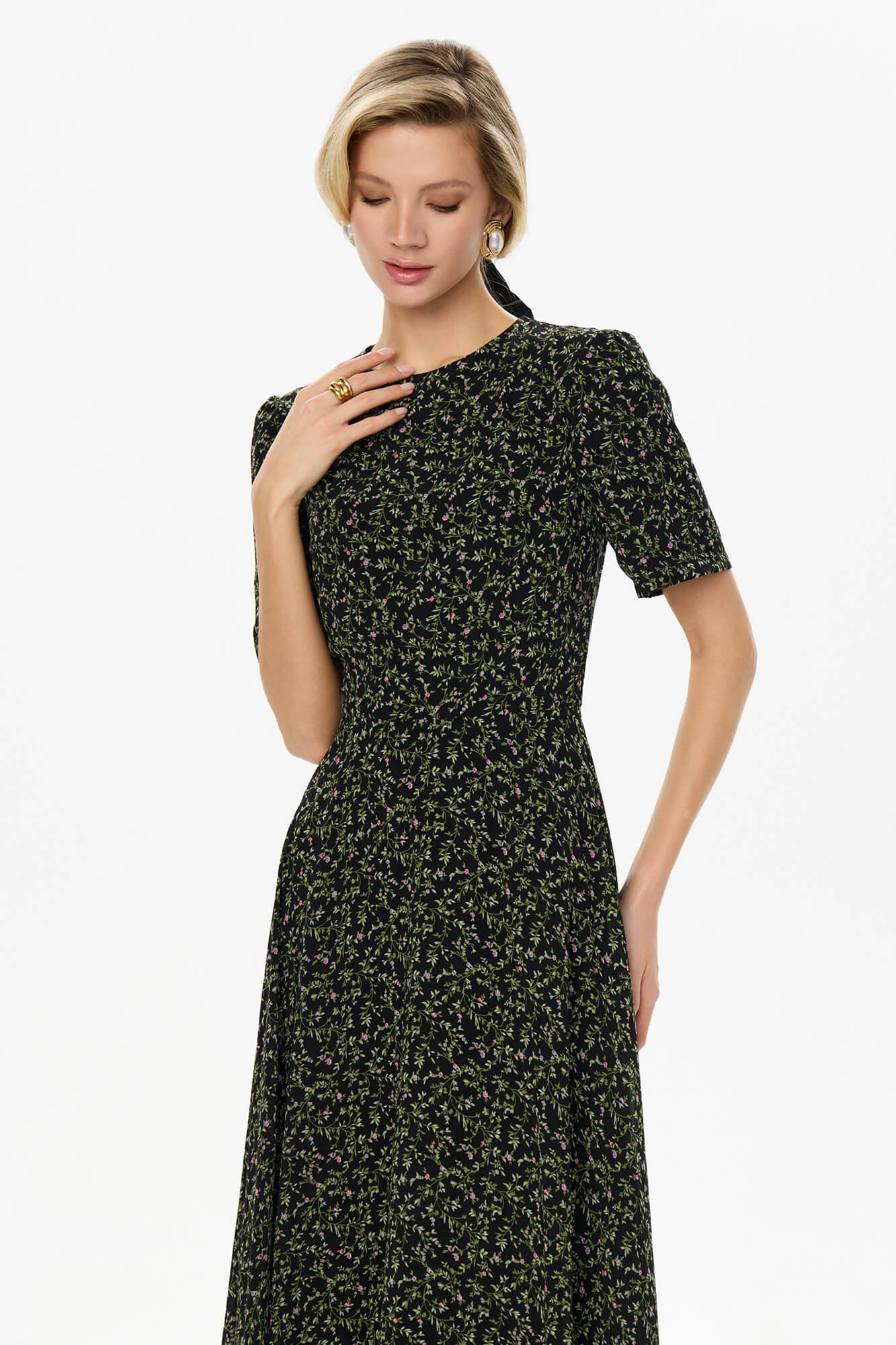 Short Sleeve Floral Midi Dress