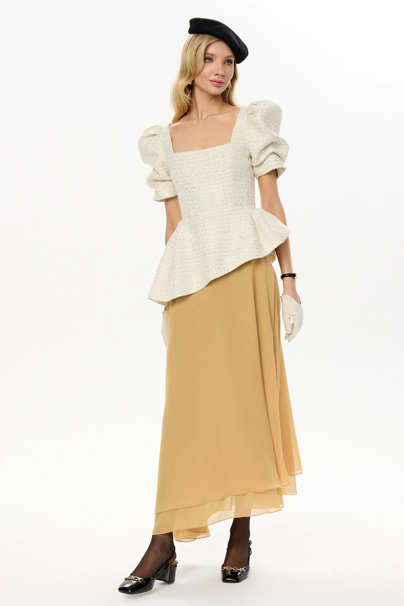 Asymmetrical Chiffon Midi Skirt