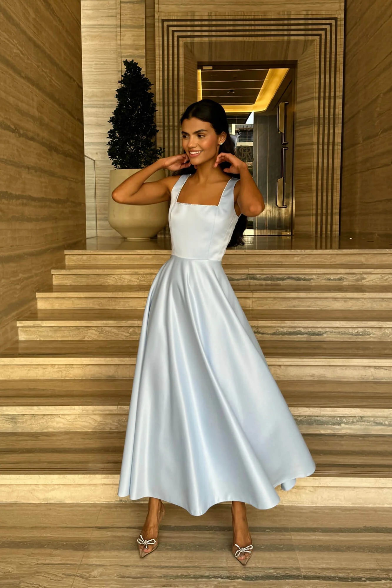 Strap Decorated Bodice Midi Dress