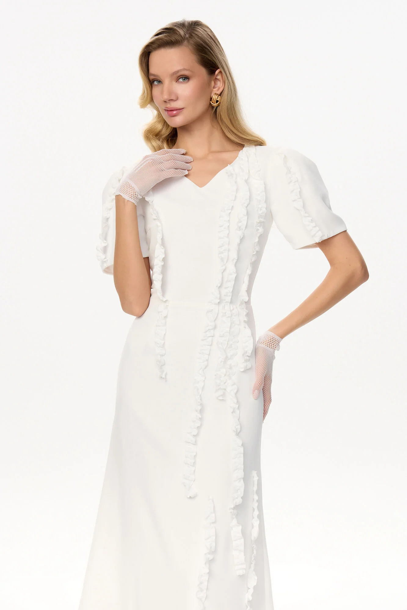 Short Sleeve Ruffle Detail Midi Dress