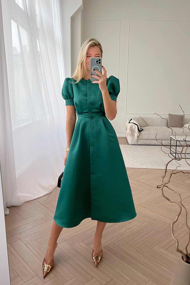 Button Front Midi Dress
