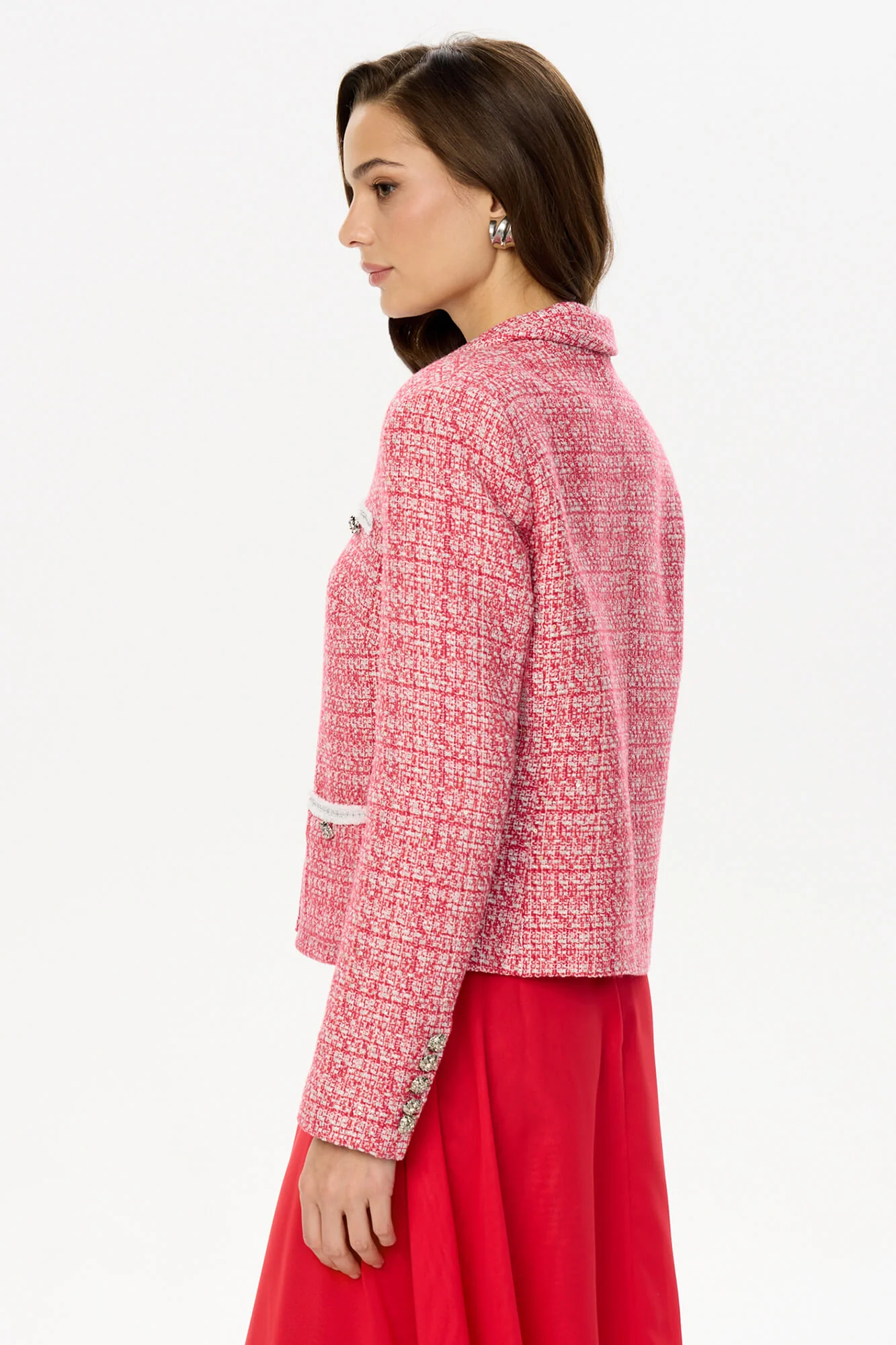 Single Breasted Velvet Trim Plaid Jacket