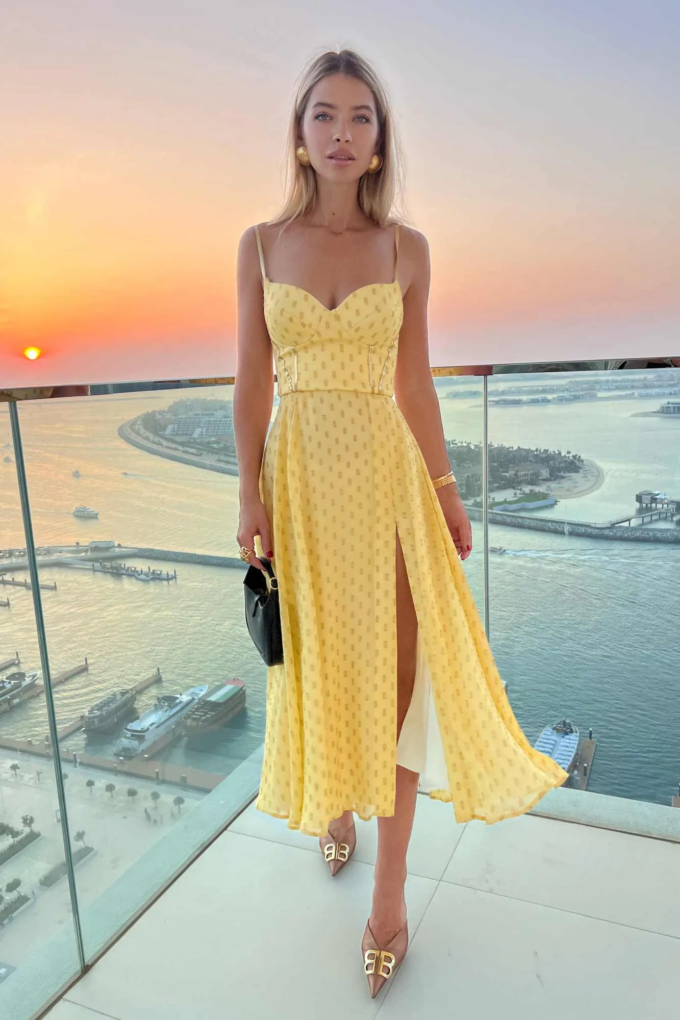 Decorated Bodice Slit Bustier Midi Dress