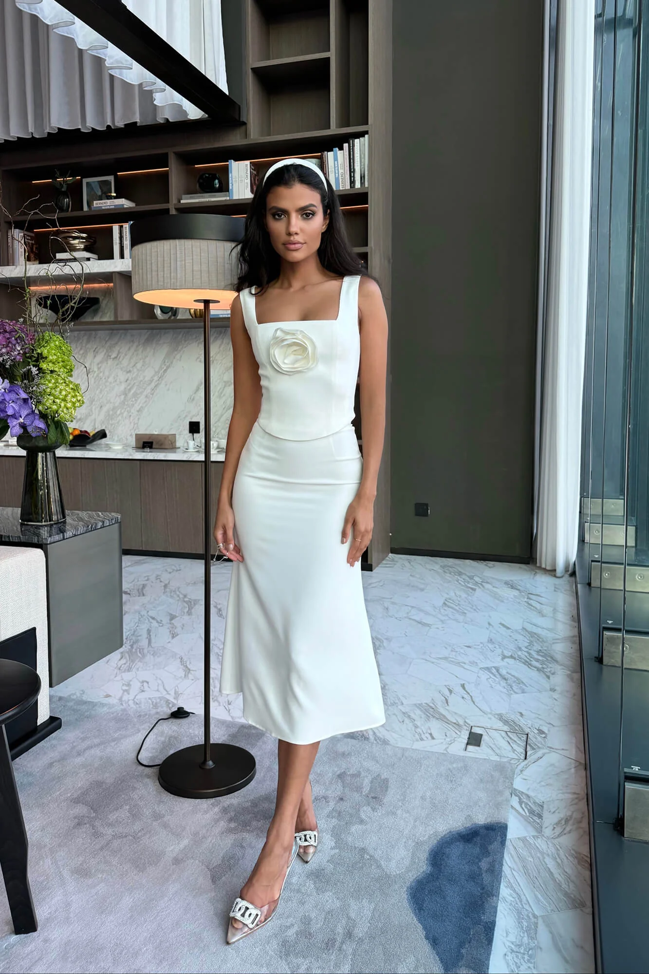 Square Neck Top with removable rose