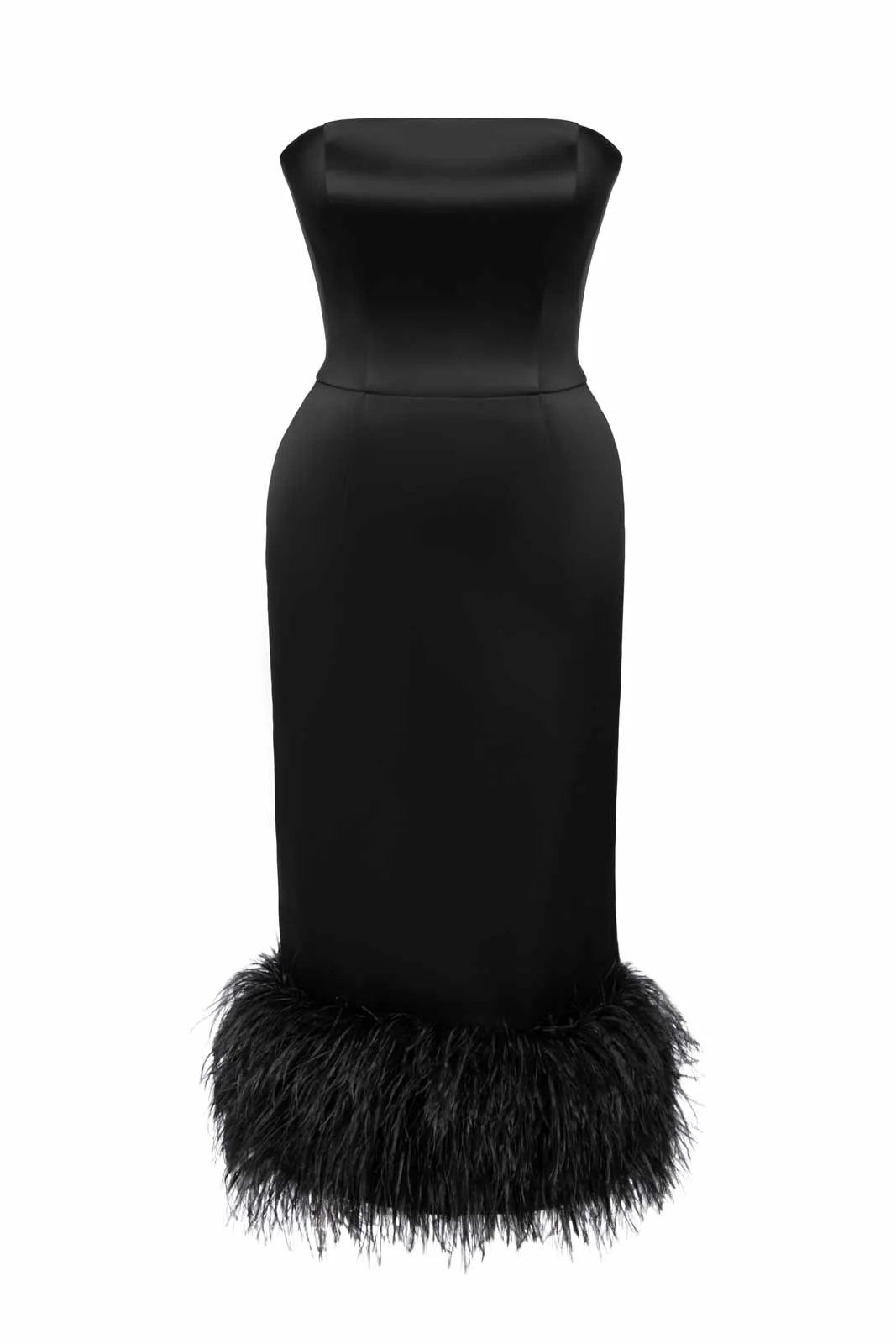 Feather Detail Satin Sheath Dress