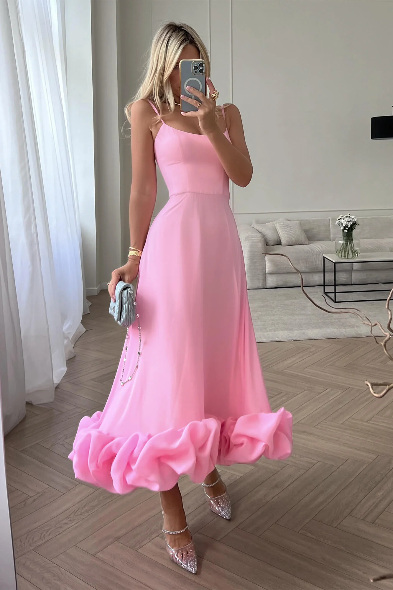 Flounce Bustier Midi Dress