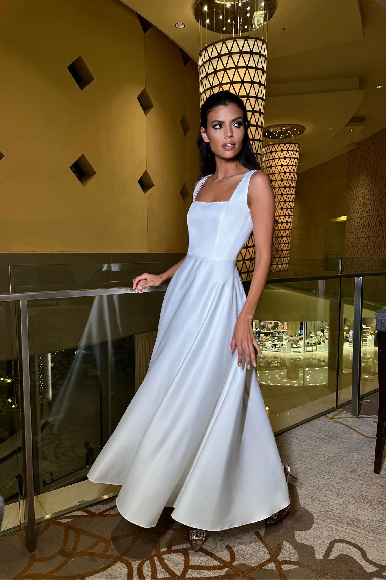 Strap Decorated Bodice Midi Dress