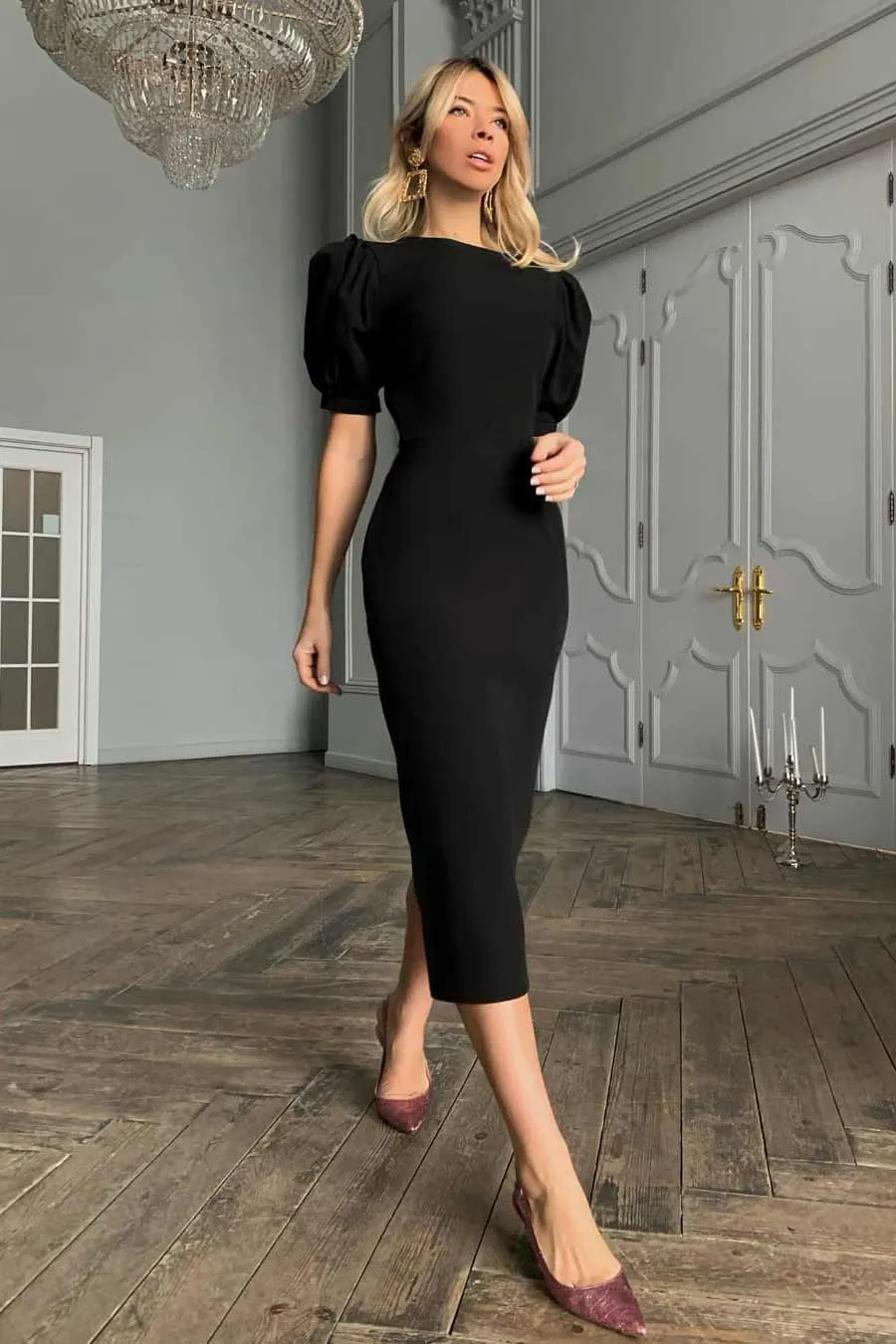 Voluminous Sleeve Midi Dress