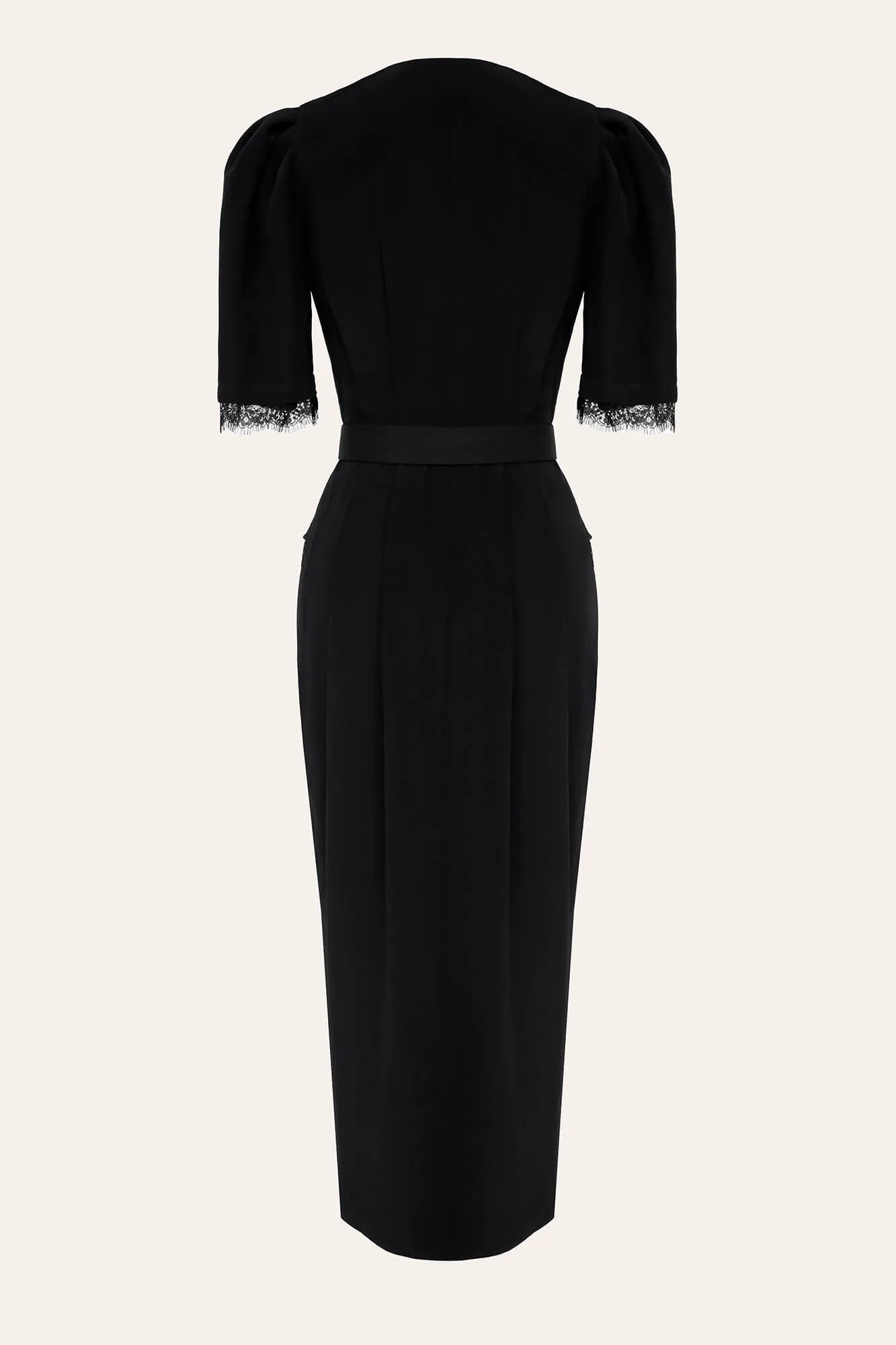 Lace Decorated Button Front Midi Dress with Belt