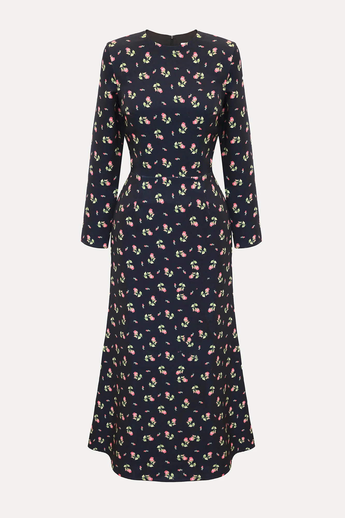 Godet Silhouette Long Sleeve Floral Midi Dress